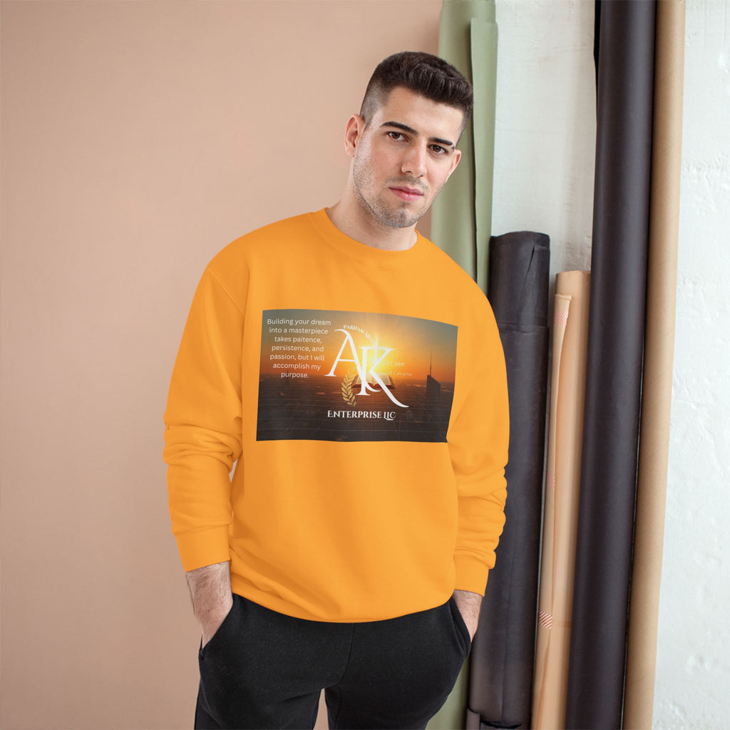 Champion Sweatshirt — 'AR' Sunrise Logo Crewneck (Motivational Cityscape)