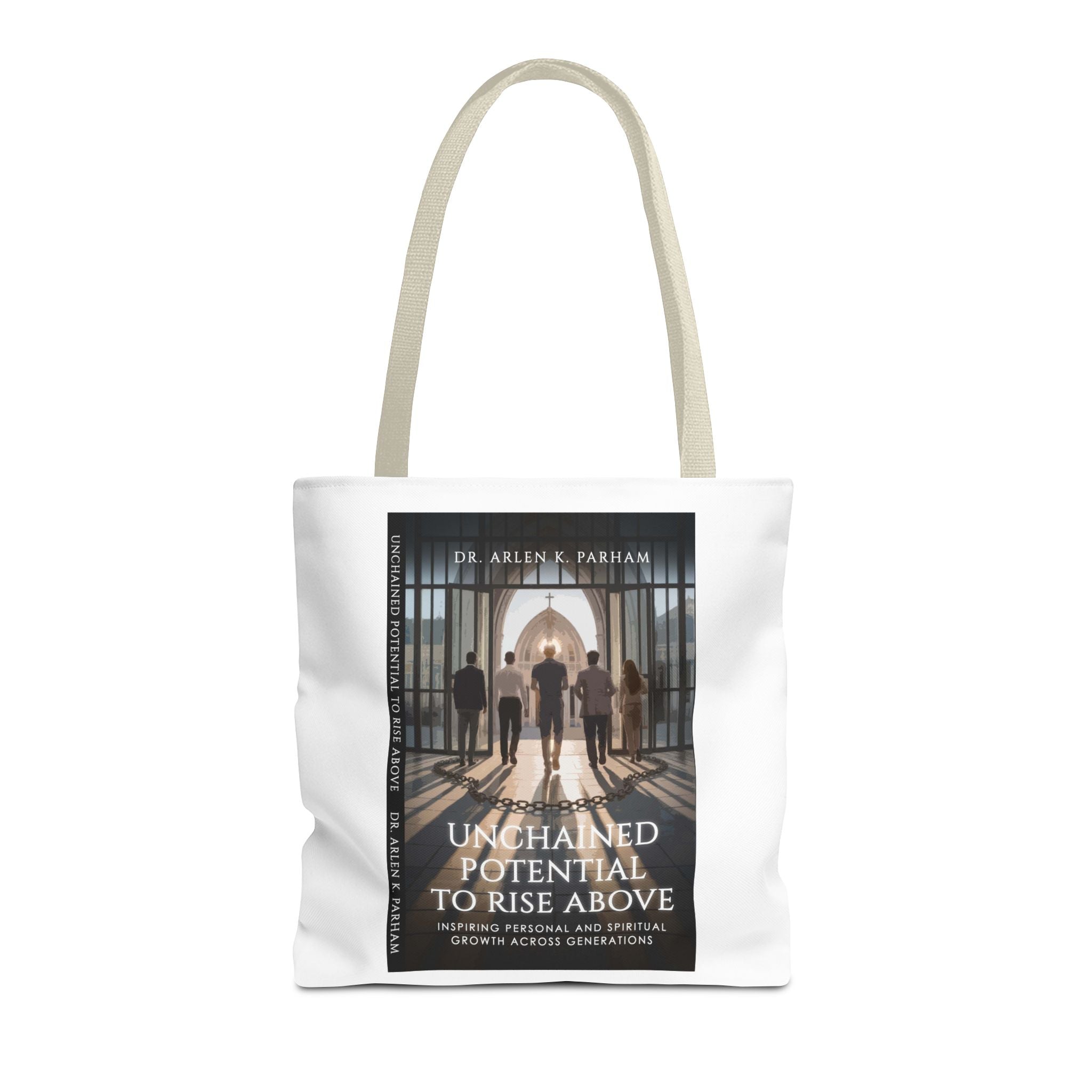 Inspirational Book Cover Tote Bag — "Unchained Potential to Rise Above" Design