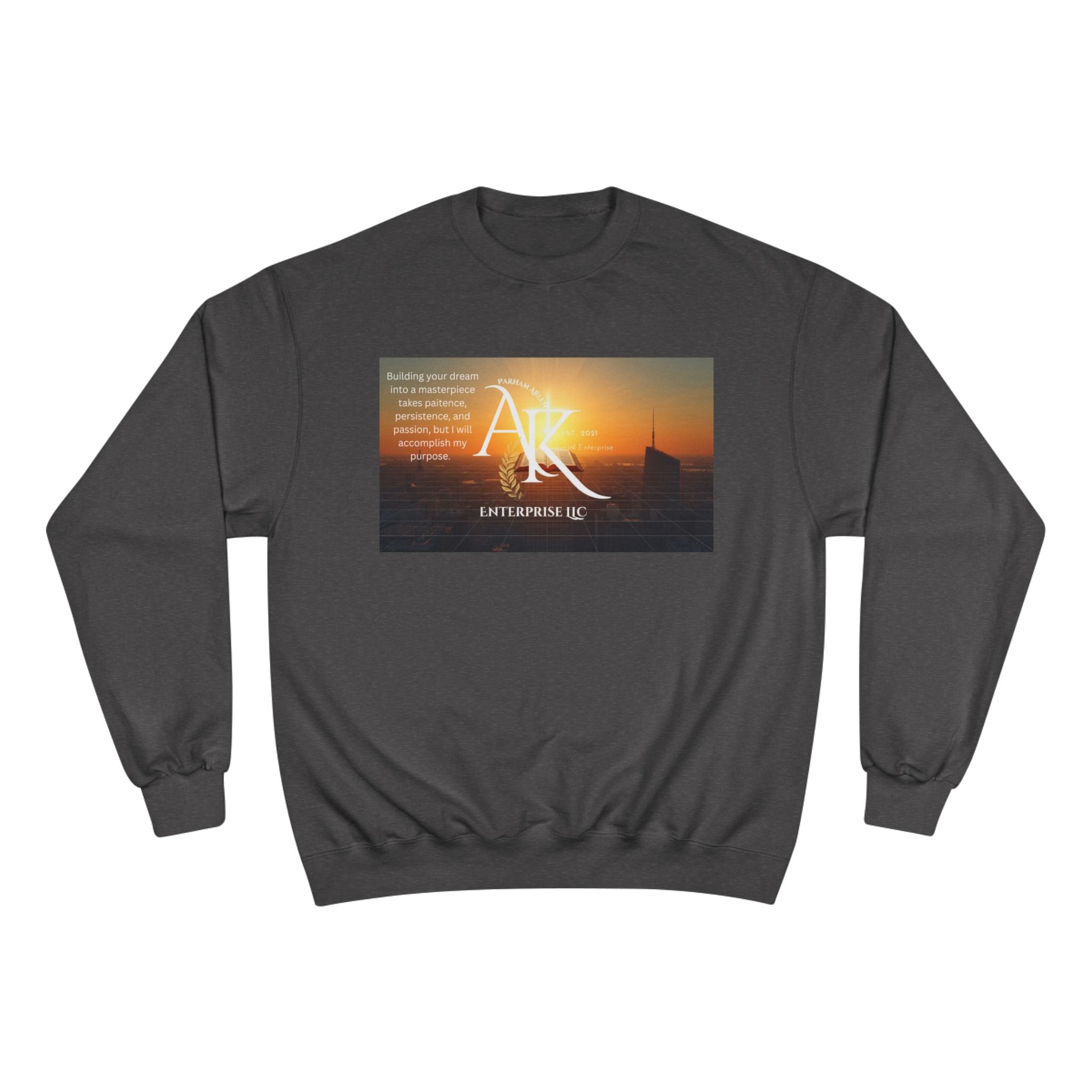 Champion Sweatshirt — 'AR' Sunrise Logo Crewneck (Motivational Cityscape)