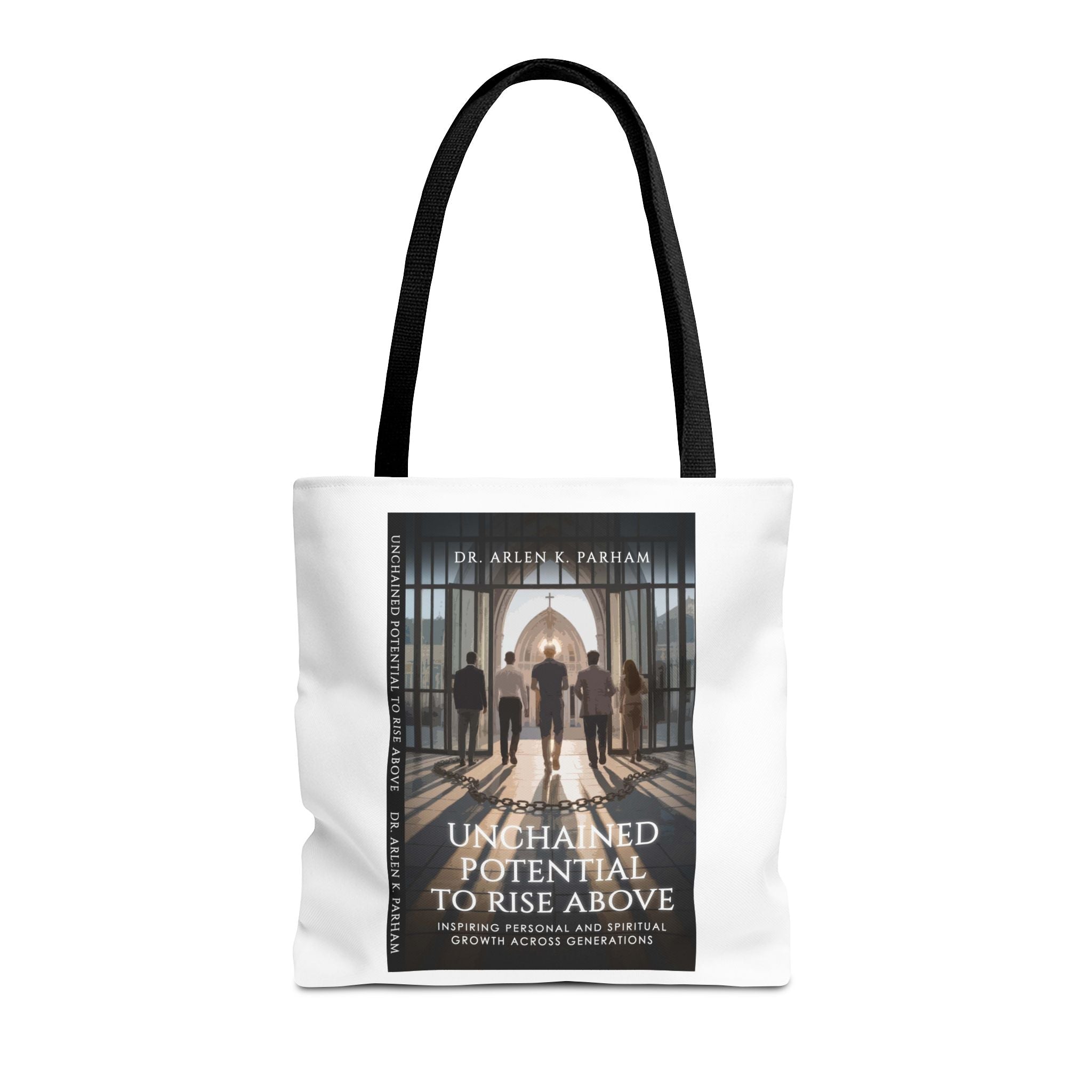 Inspirational Book Cover Tote Bag — "Unchained Potential to Rise Above" Design