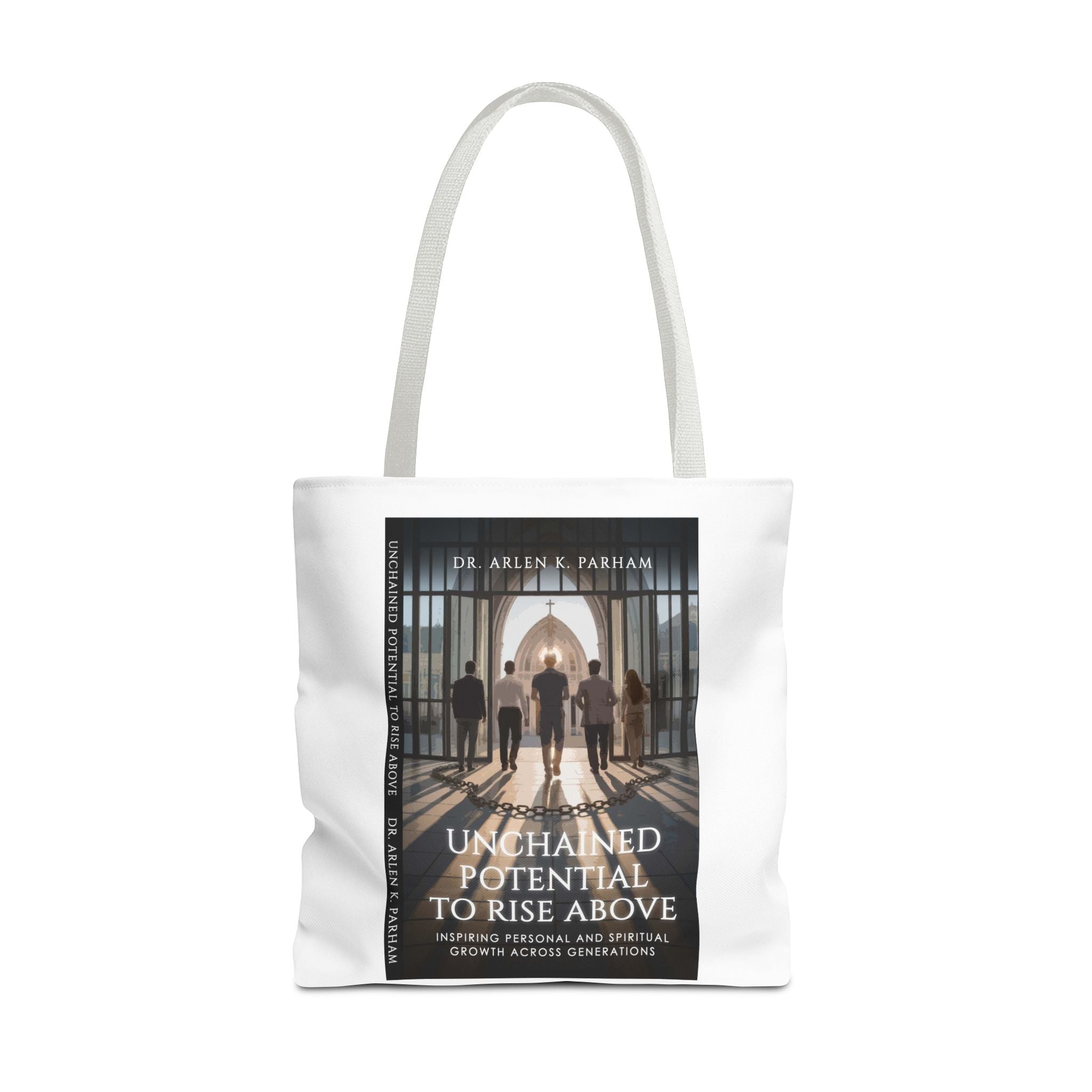 Inspirational Book Cover Tote Bag — "Unchained Potential to Rise Above" Design