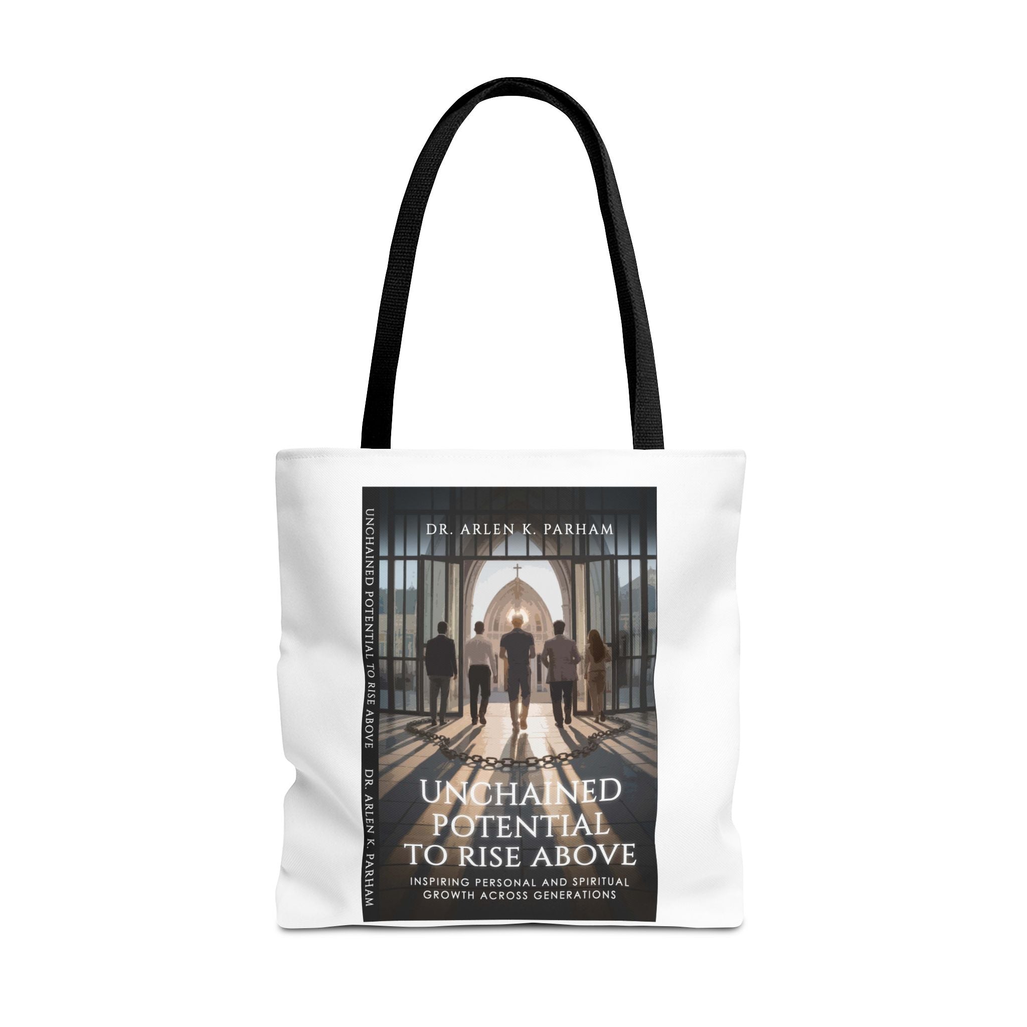 Inspirational Book Cover Tote Bag — "Unchained Potential to Rise Above" Design