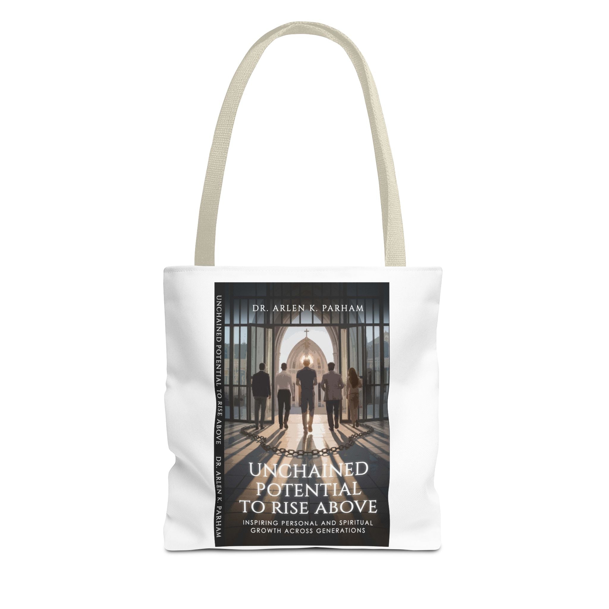Inspirational Book Cover Tote Bag — "Unchained Potential to Rise Above" Design