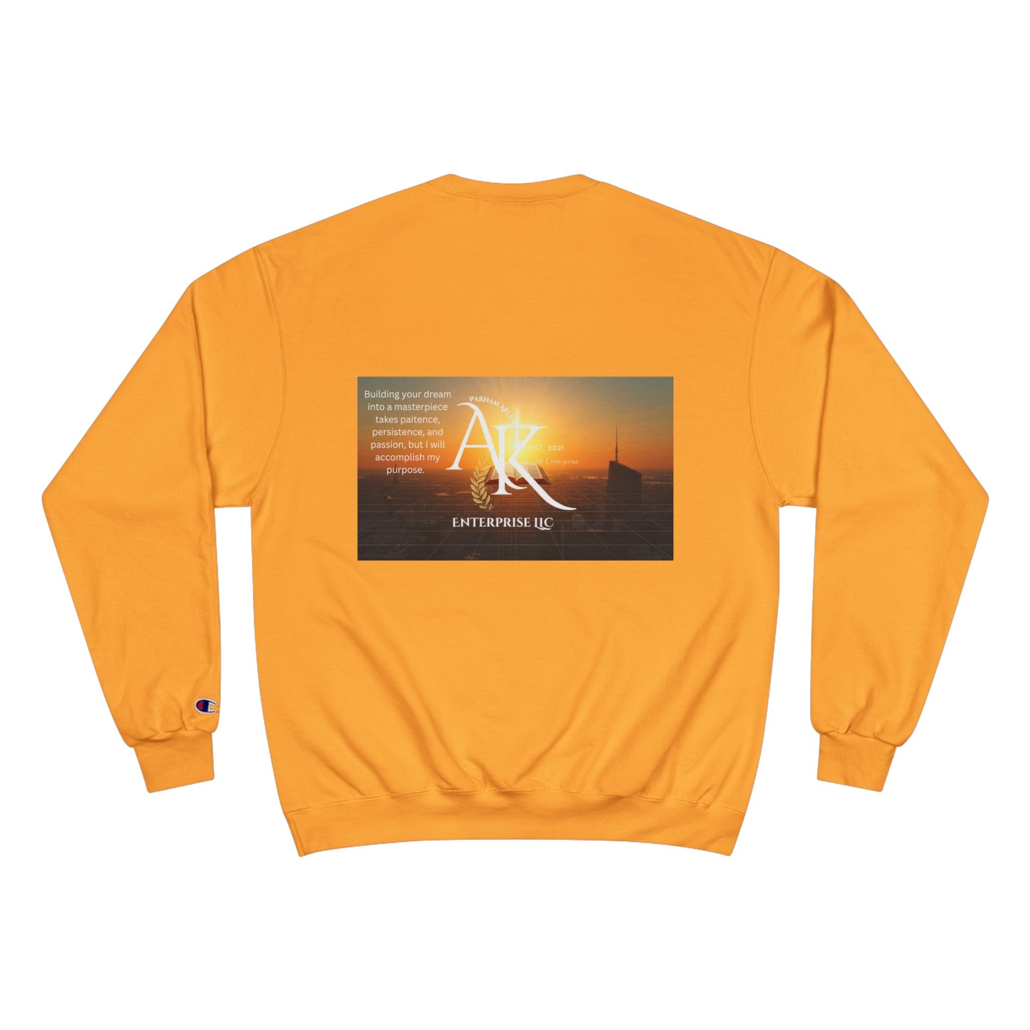 Champion Sweatshirt — 'AR' Sunrise Logo Crewneck (Motivational Cityscape)