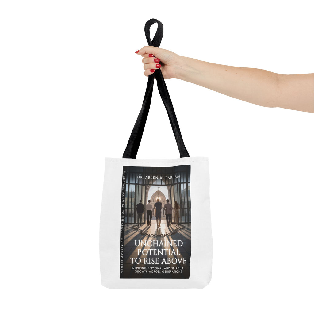 Inspirational Book Cover Tote Bag — "Unchained Potential to Rise Above" Design