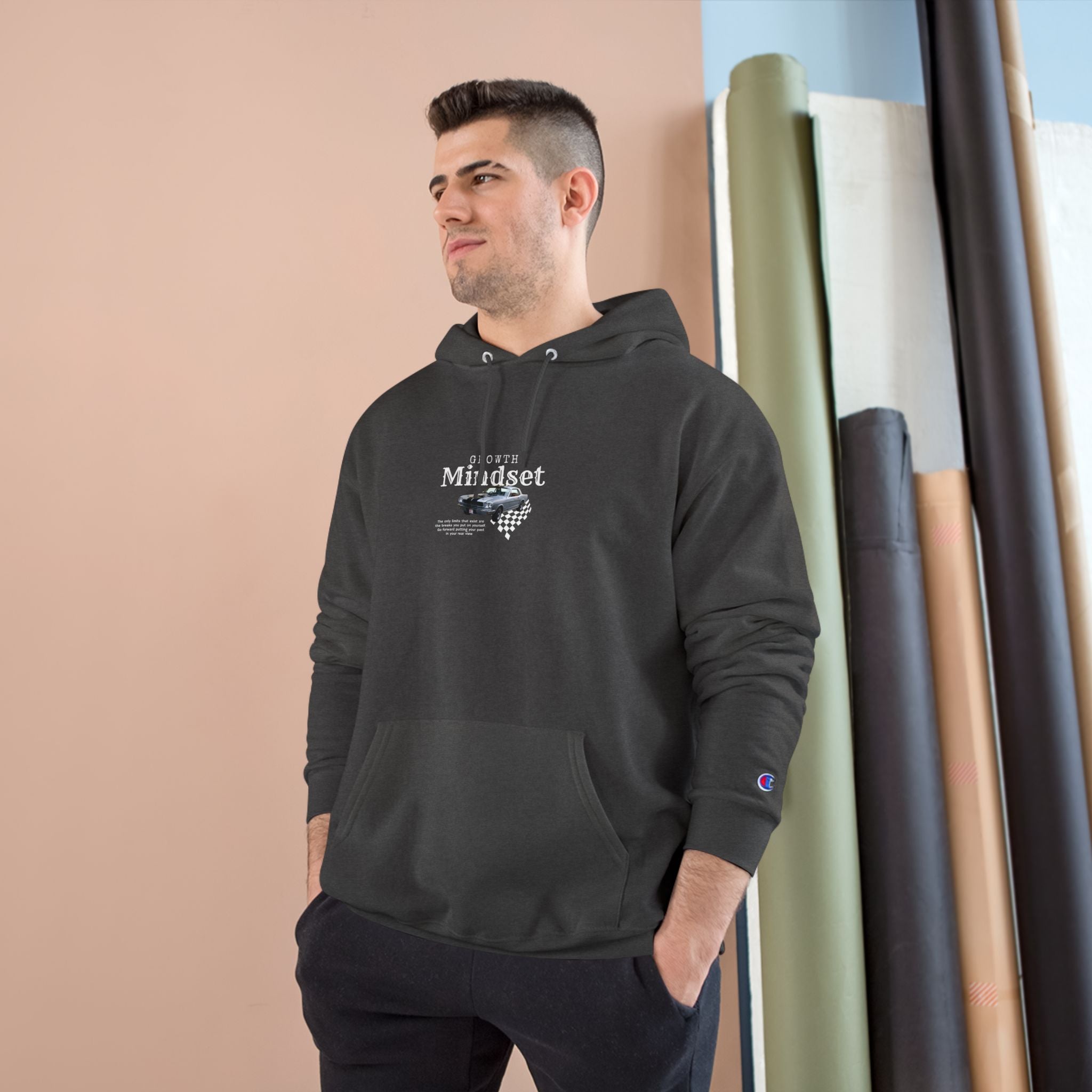 Growth Mindset Hoodie — Motivational Champion Hoodie with Car & Checkered Design
