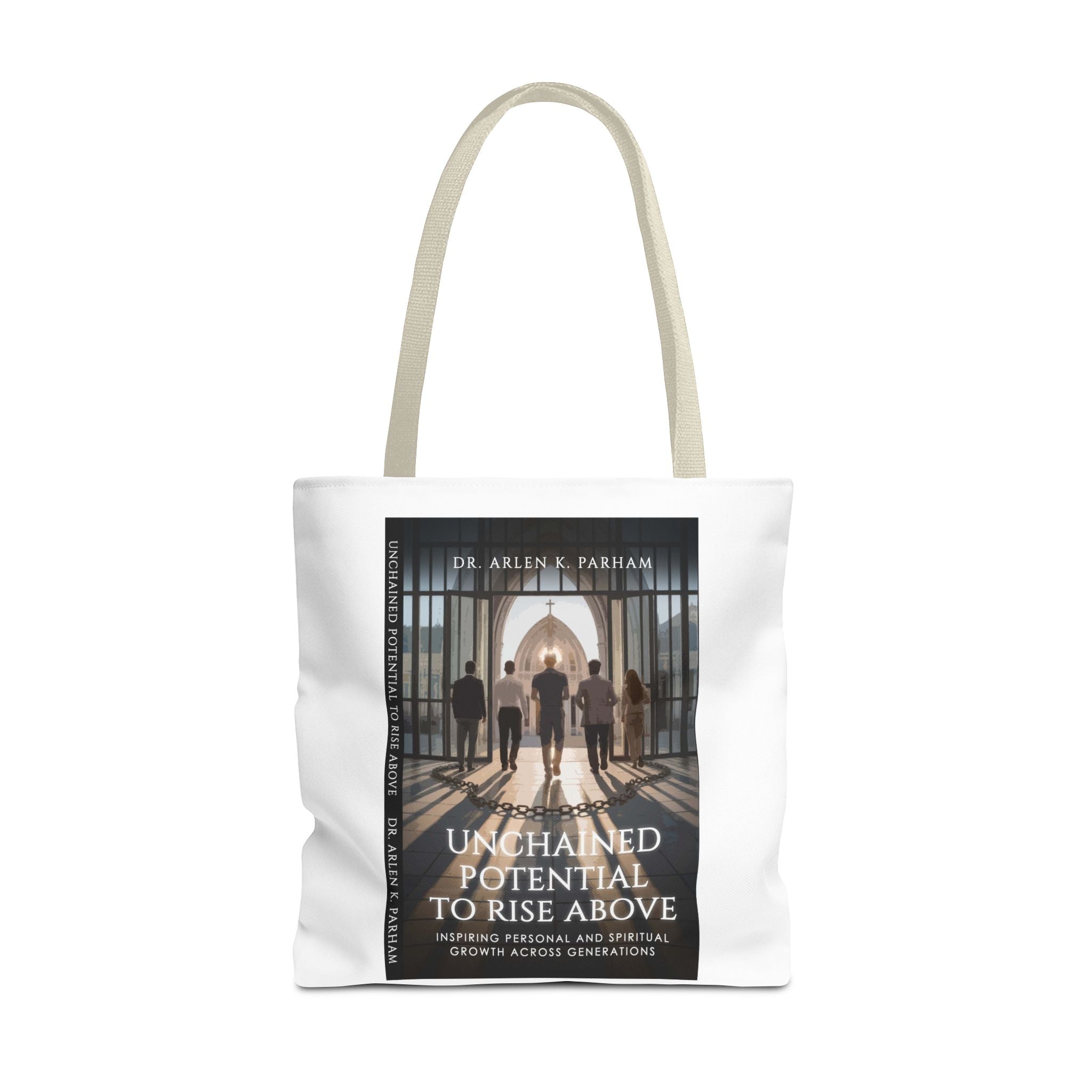 Inspirational Book Cover Tote Bag — "Unchained Potential to Rise Above" Design