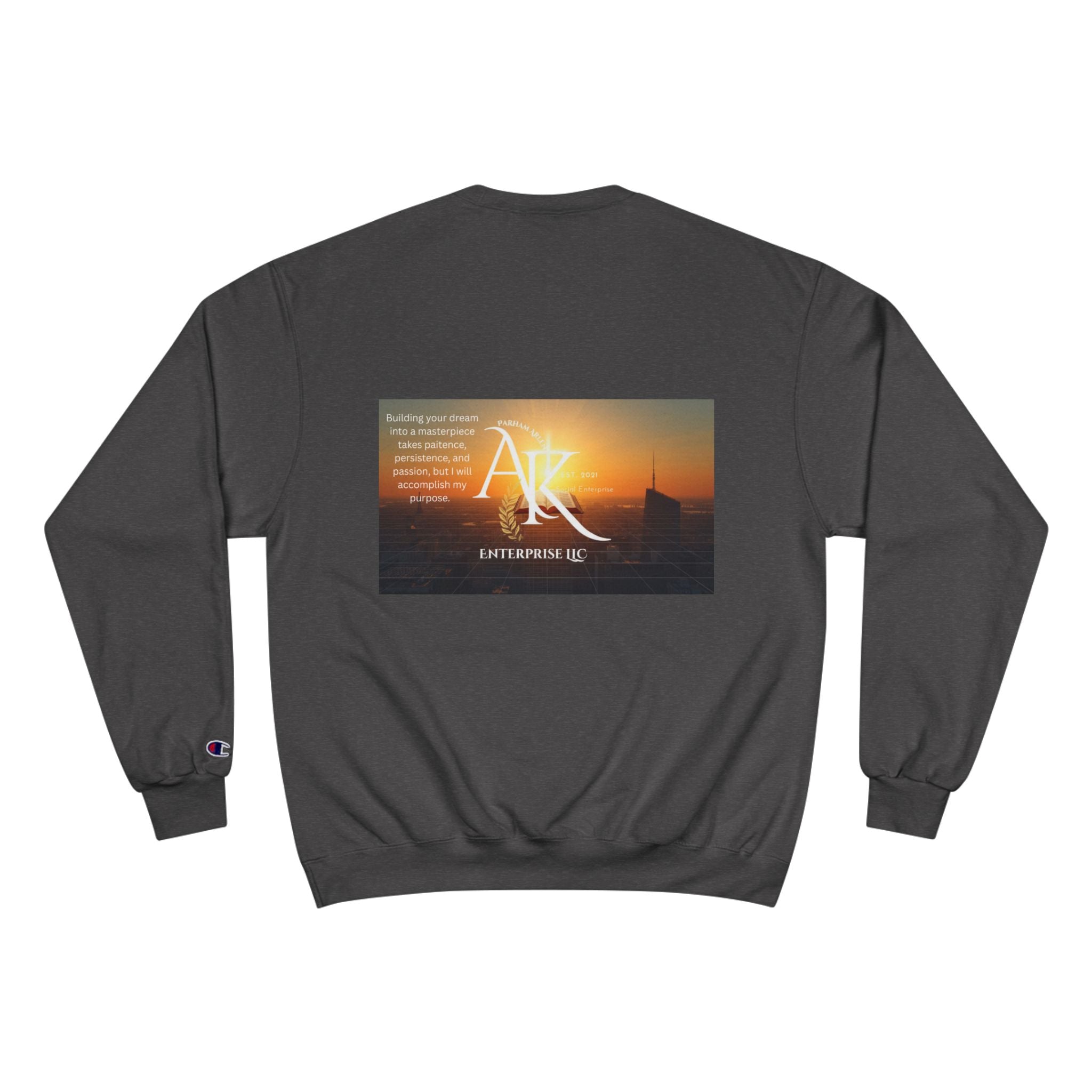 Champion Sweatshirt — 'AR' Sunrise Logo Crewneck (Motivational Cityscape)