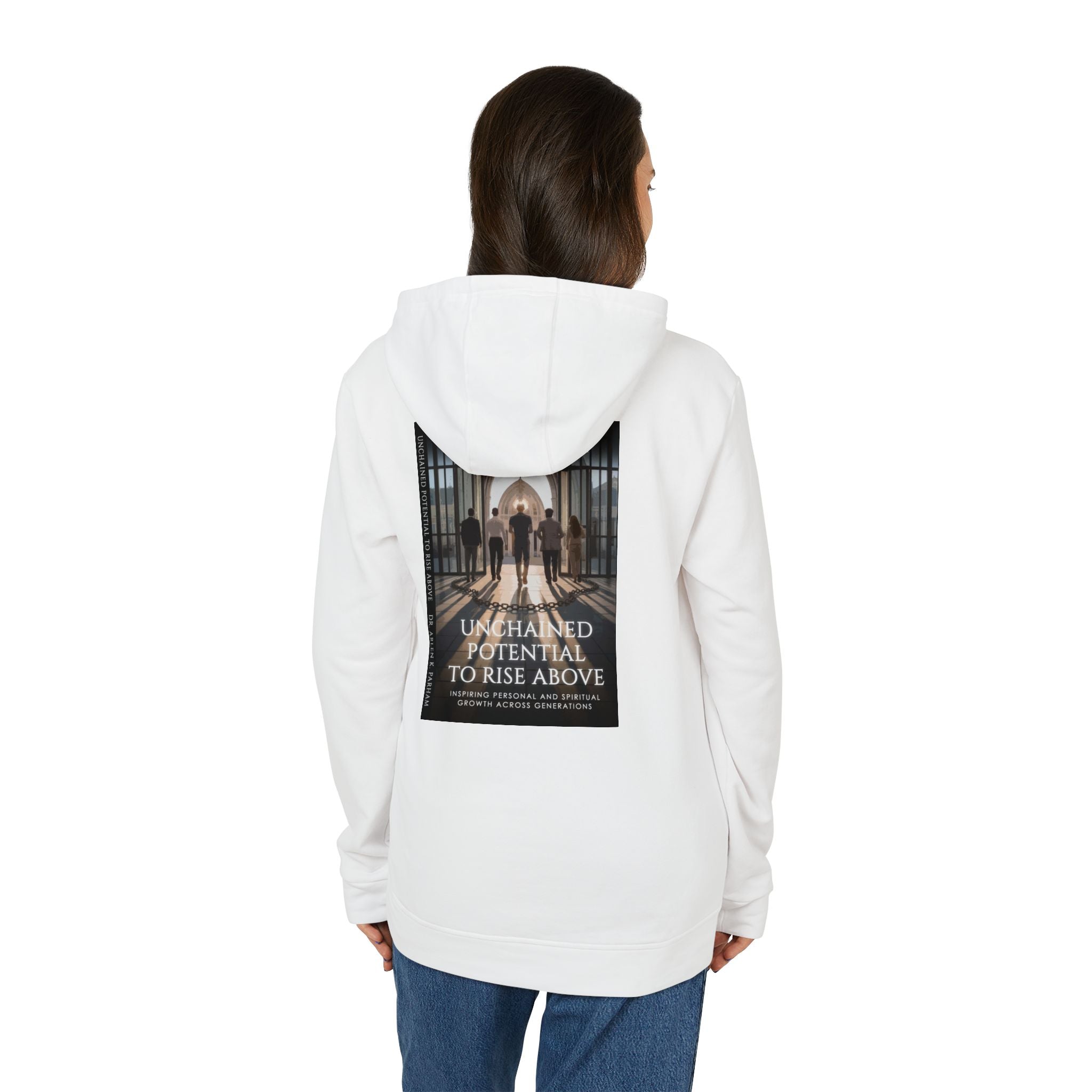 Motivational Photo Hoodie — "Unchained Potential to Rise Above" Graphic Hooded Sweatshirt