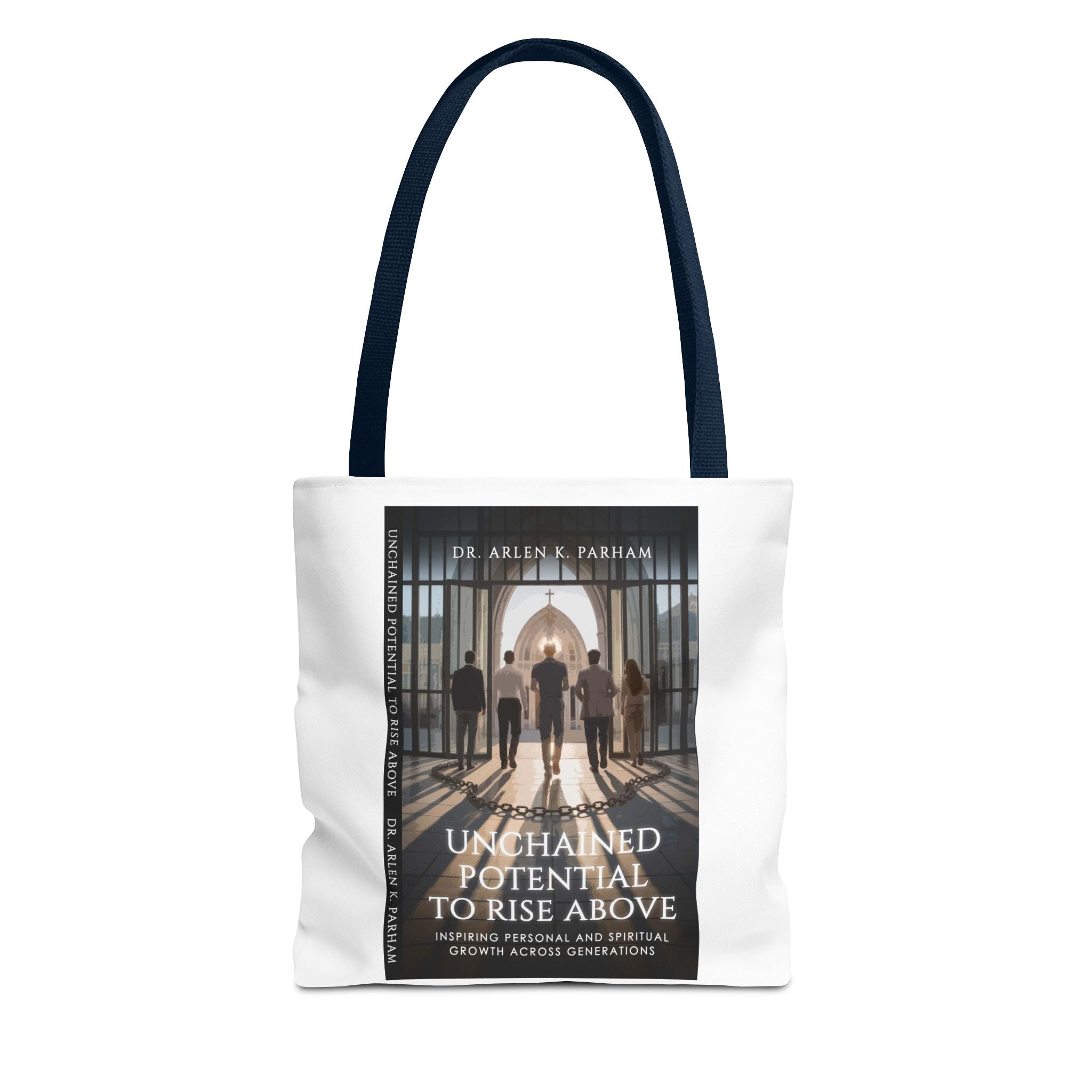 Inspirational Book Cover Tote Bag — "Unchained Potential to Rise Above" Design