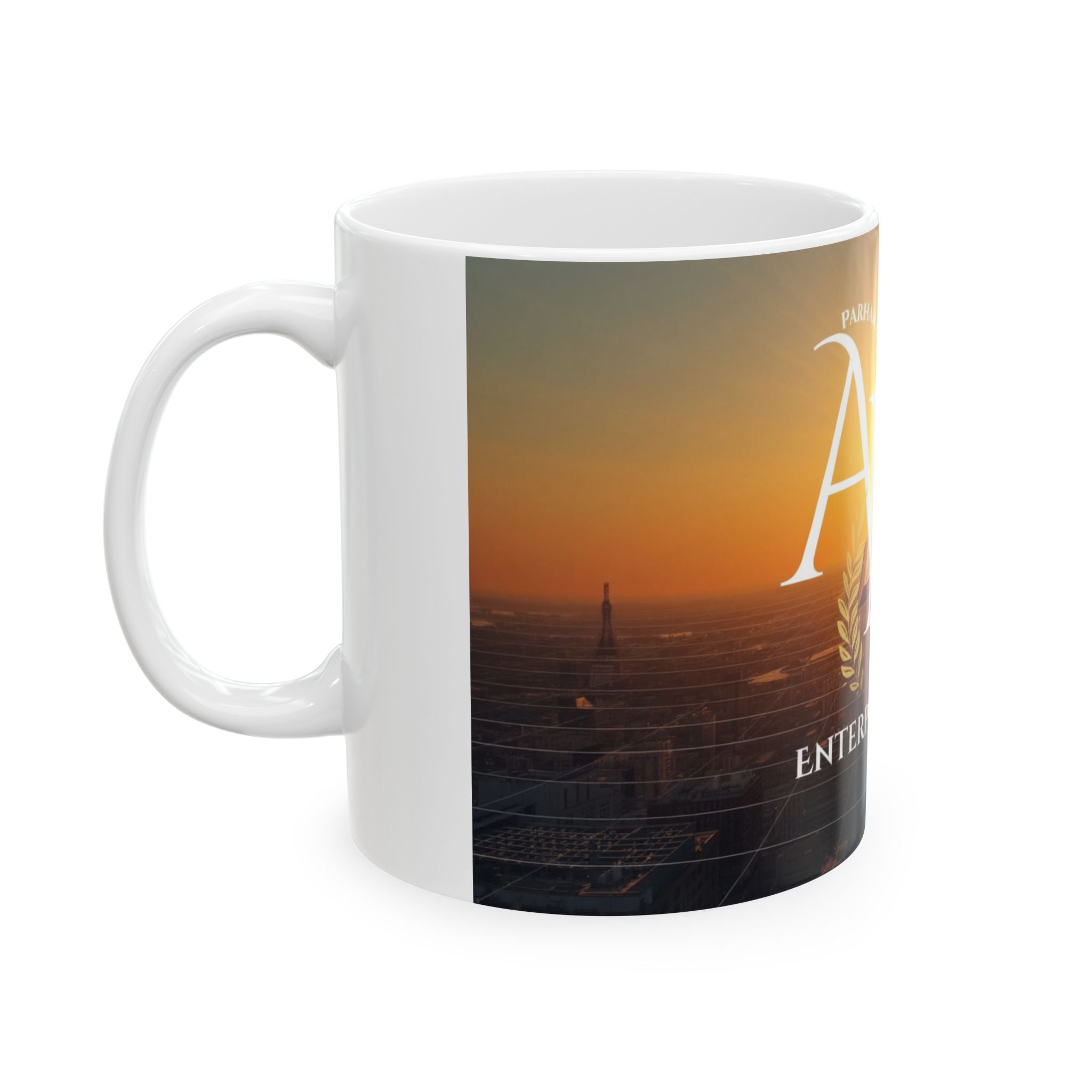 AK Enterprise LLC Logo Ceramic Mug — Sunrise Branded Coffee Cup (11oz & 15oz)
