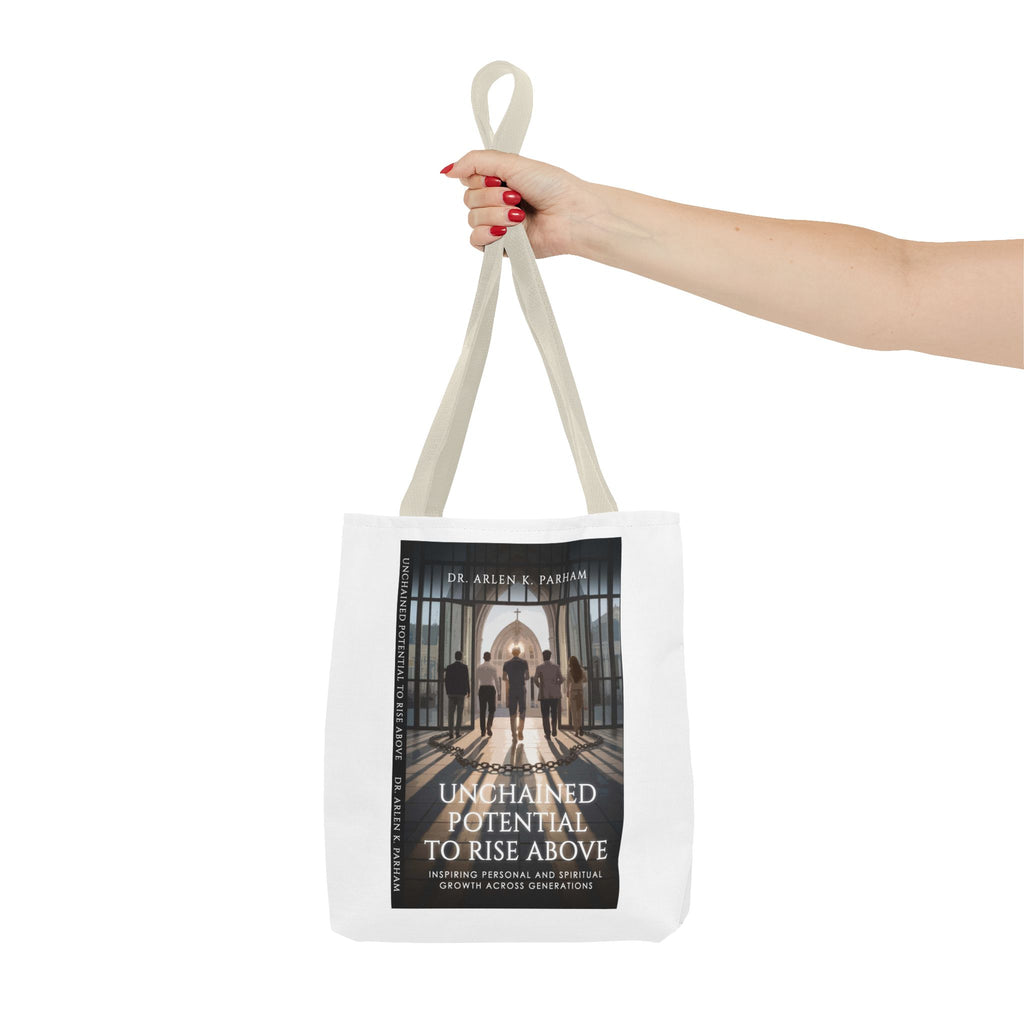 Inspirational Book Cover Tote Bag — "Unchained Potential to Rise Above" Design