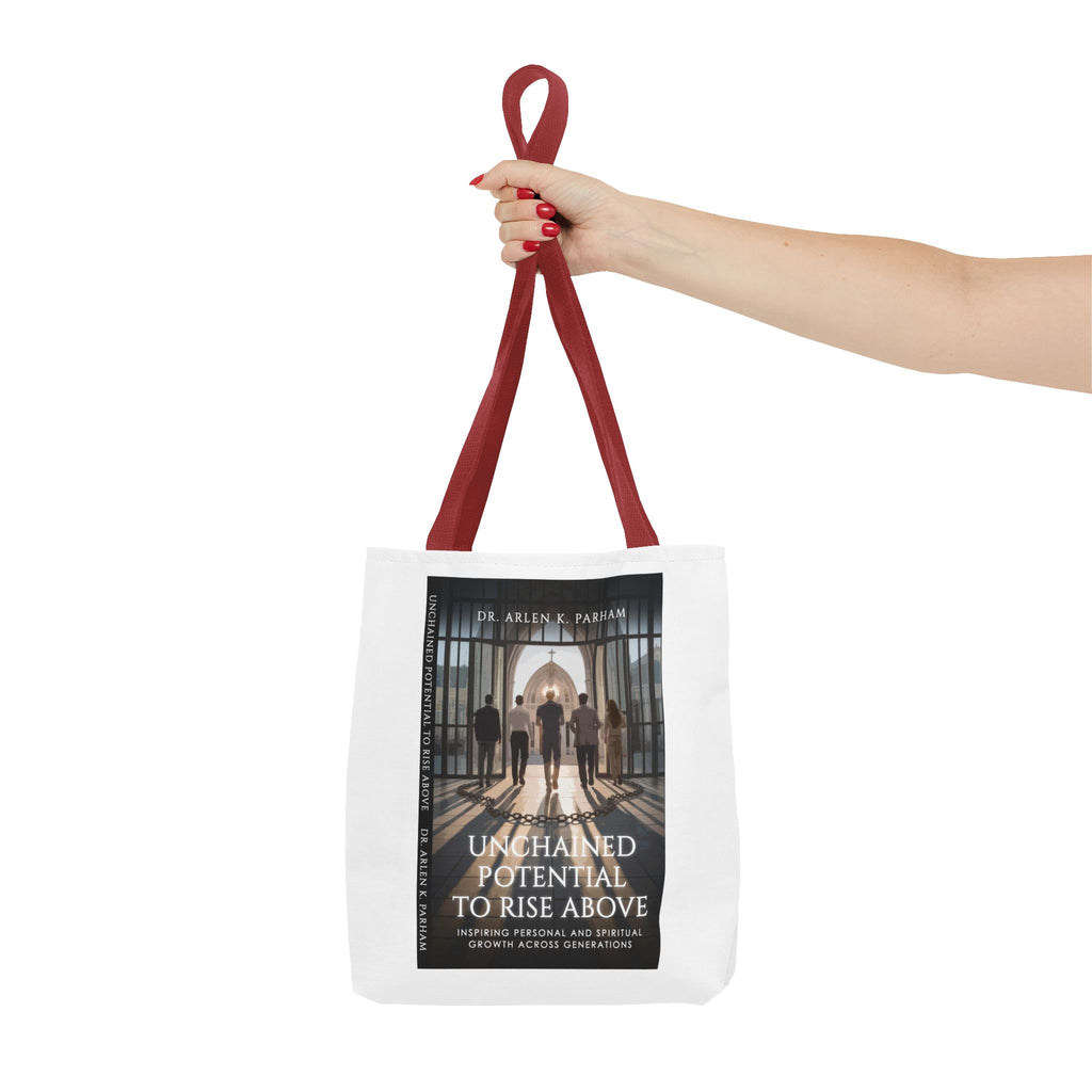 Inspirational Book Cover Tote Bag — "Unchained Potential to Rise Above" Design
