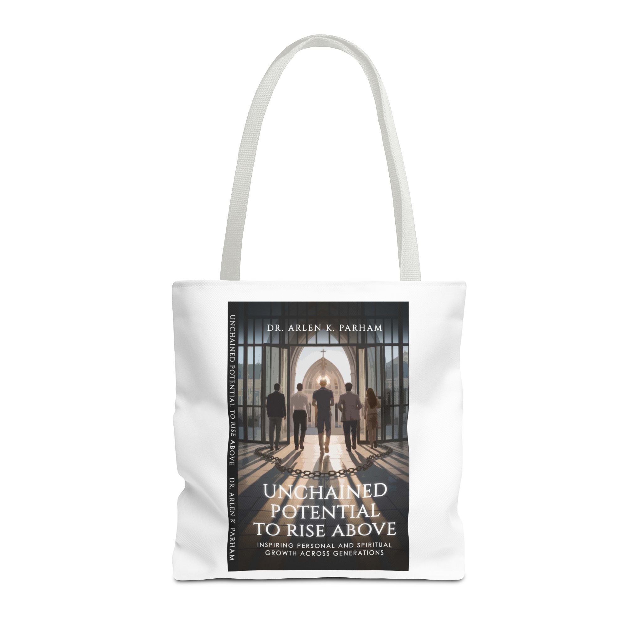 Inspirational Book Cover Tote Bag — "Unchained Potential to Rise Above" Design