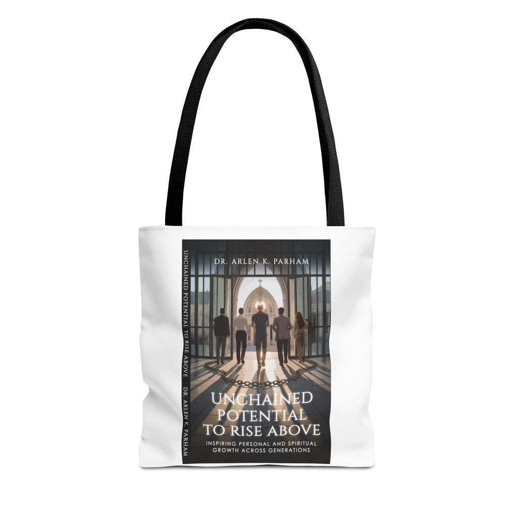 Inspirational Book Cover Tote Bag — "Unchained Potential to Rise Above" Design
