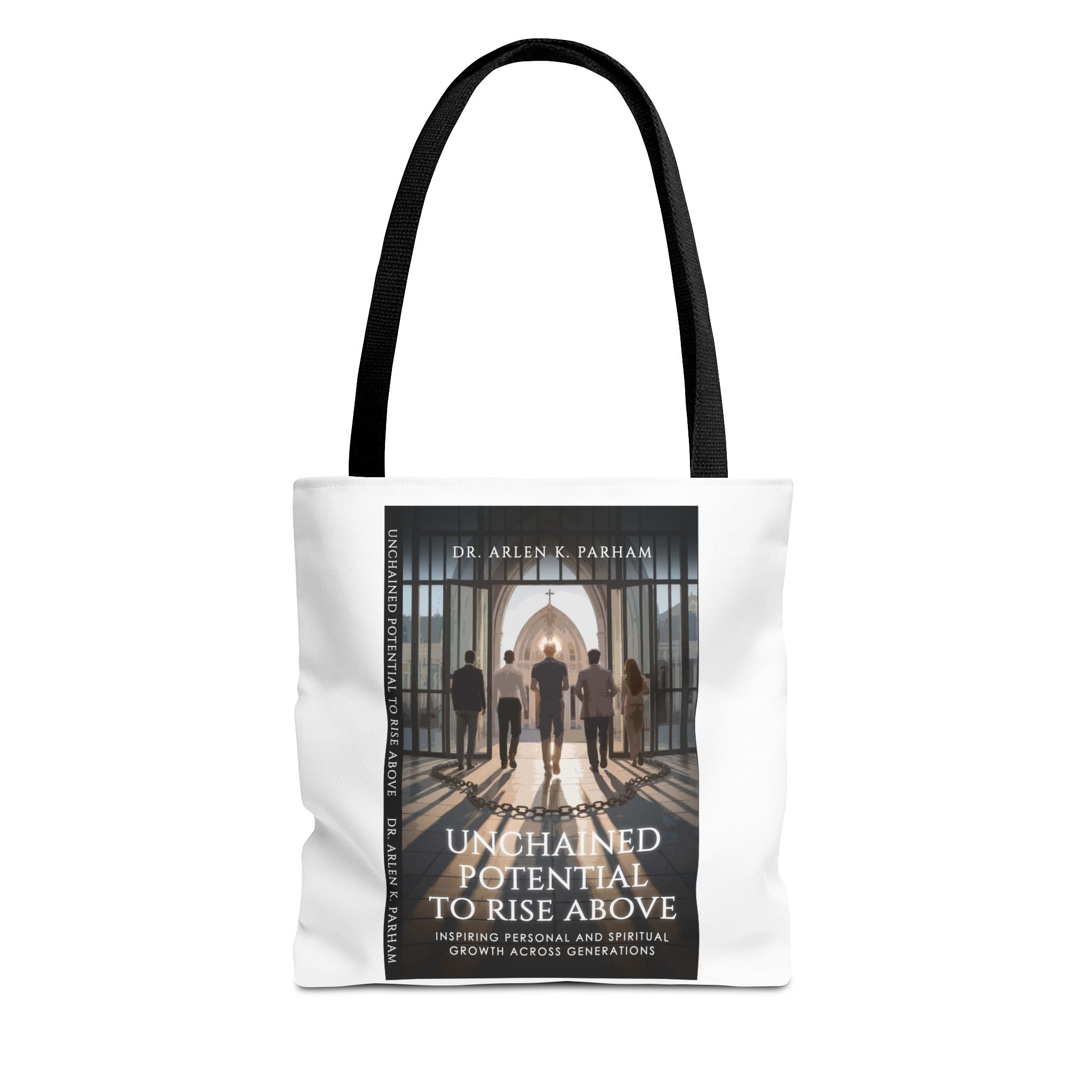 Inspirational Book Cover Tote Bag — "Unchained Potential to Rise Above" Design