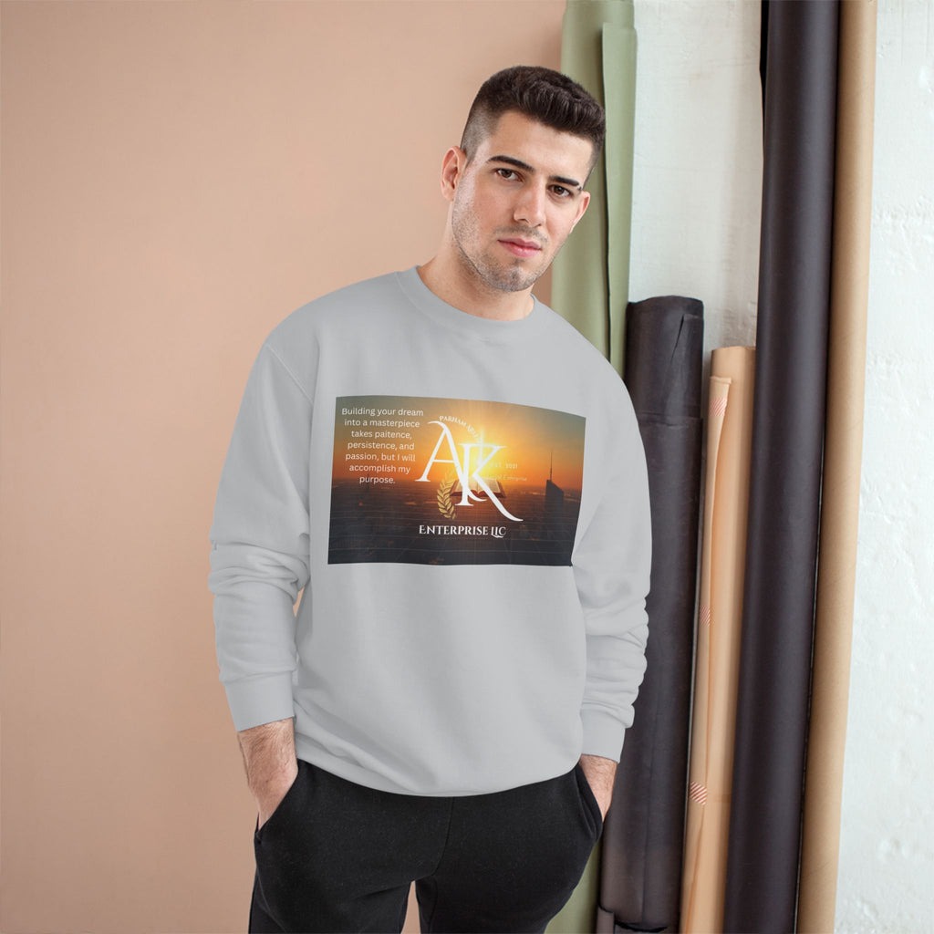 Champion Sweatshirt — 'AR' Sunrise Logo Crewneck (Motivational Cityscape)