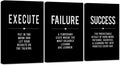 Framed Canvas Wall Art Success Quote For Office, Black Large Positive Motivational Poster, Set of 3, Execute Failure Definition, Inspirational Print (A-3pcs,12x16inchx3pcs)