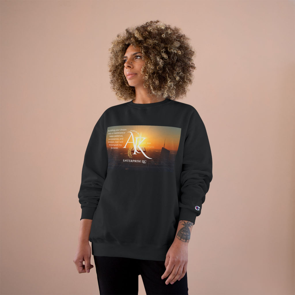 Champion Sweatshirt — 'AR' Sunrise Logo Crewneck (Motivational Cityscape)
