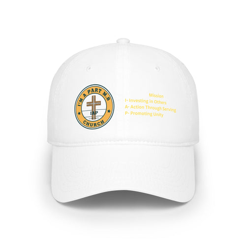 Church Mission Low Profile Baseball Cap — 'Mission: Investing in Others, Action Through Serving, Promoting Unity'