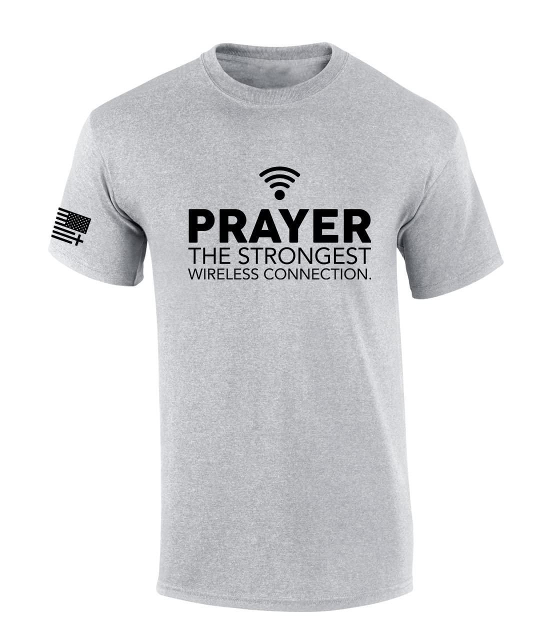 Mens Christian Shirt Prayer The Strongest Wireless Connection Flag Sleeve Short Sleeve T-Shirt Graphic Tee
