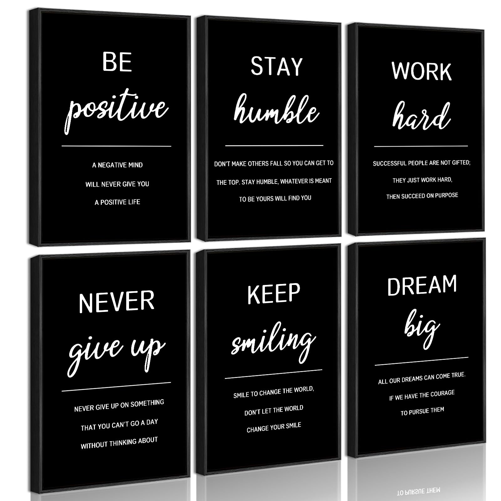 Drsoum Inspirational Office Wall Art - Motivational Quotes for Living Room - Encouraging Canvas Posters for Bedroom - Sayings for Wall Decor - 8” x10” x6 PCS (FRAMED)