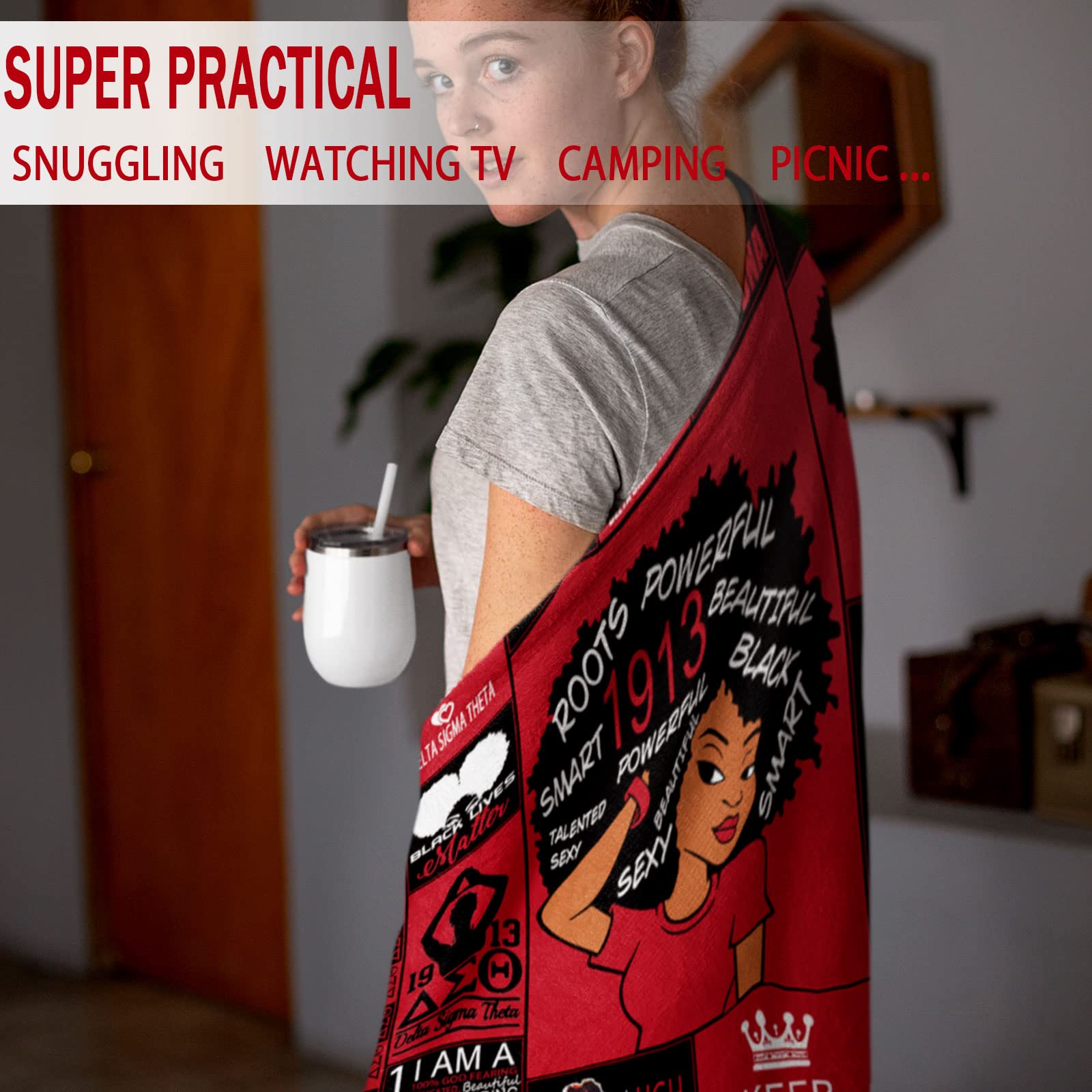 Sorority Gifts Throw Blanket – 320 GSM Fleece Greek Inspired Red Black Design for Women & Alumni (Red, 50×60")