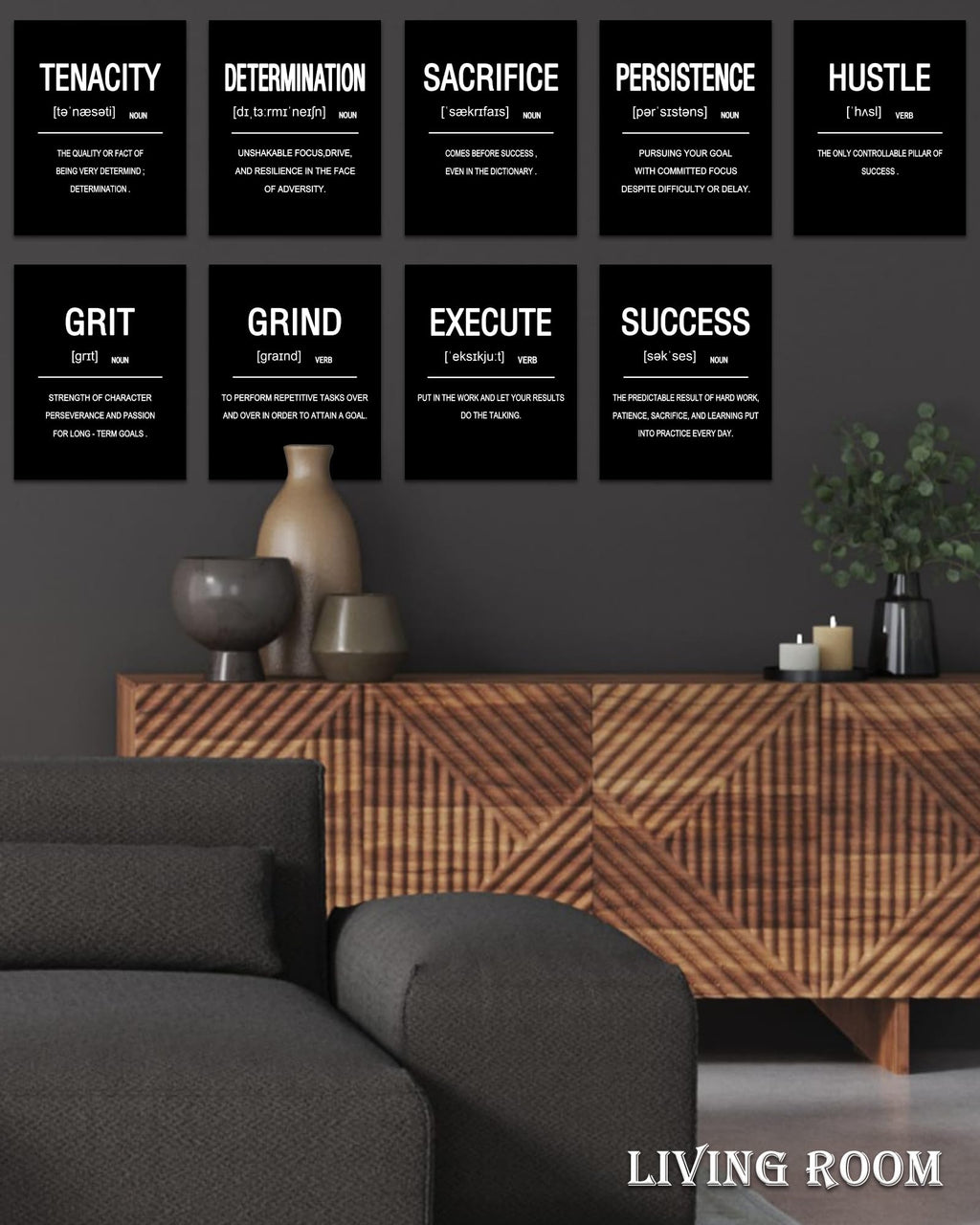 Drsoum Inspirational Office Wall Art - Motivational Quotes for Living Room - Encouraging Canvas Posters for Bedroom - Sayings for Wall Decor - 8” x10” x6 PCS (FRAMED)