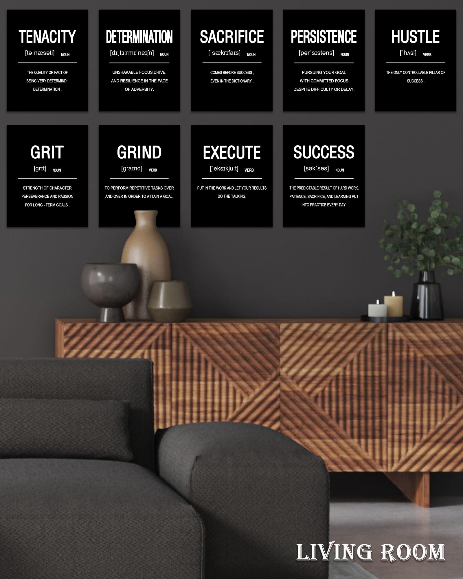Drsoum Inspirational Office Wall Art - Motivational Quotes for Living Room - Encouraging Canvas Posters for Bedroom - Sayings for Wall Decor - 8” x10” x6 PCS (FRAMED)