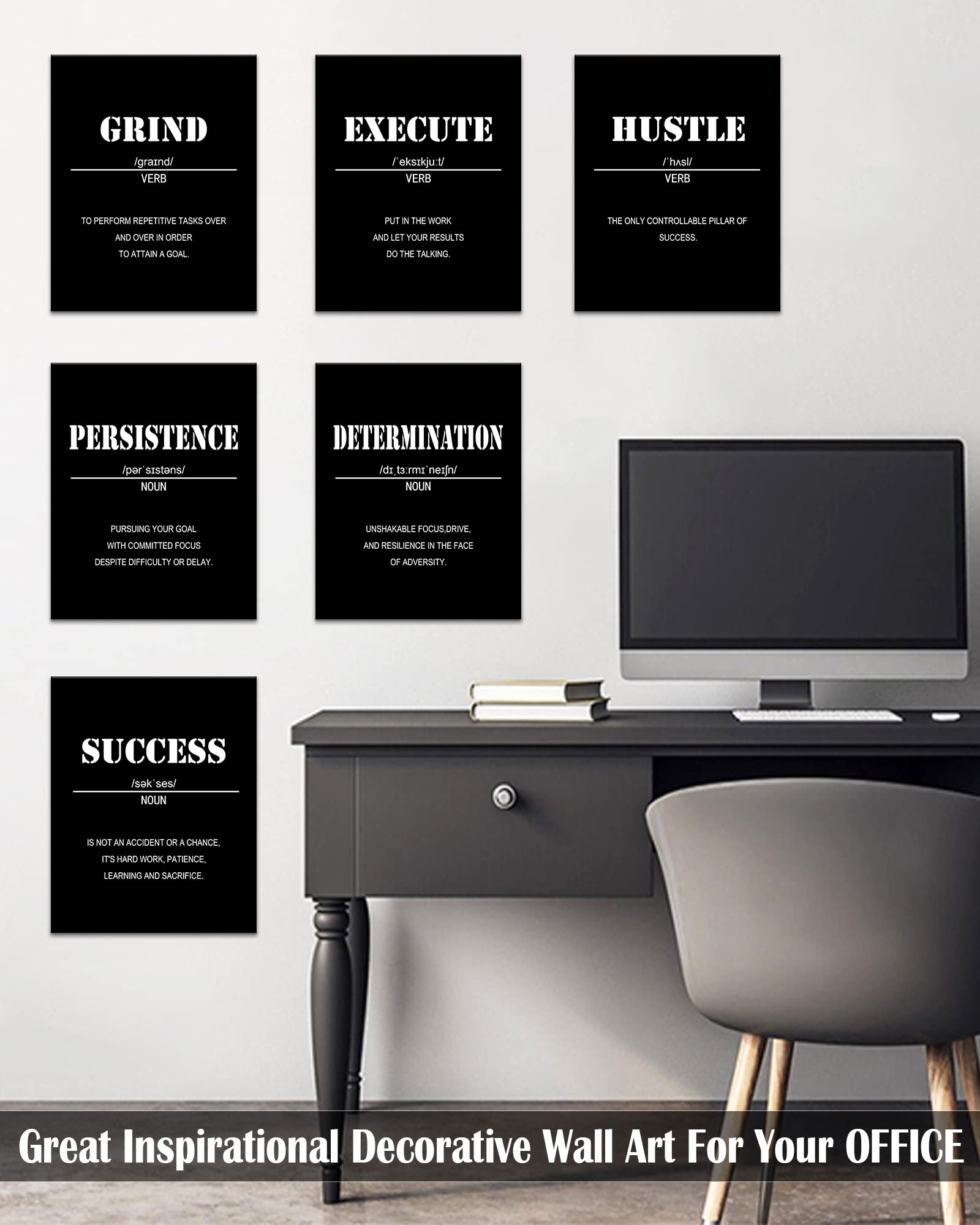 Drsoum Inspirational Office Wall Art - Motivational Quotes for Living Room - Encouraging Canvas Posters for Bedroom - Sayings for Wall Decor - 8” x10” x6 PCS (FRAMED)