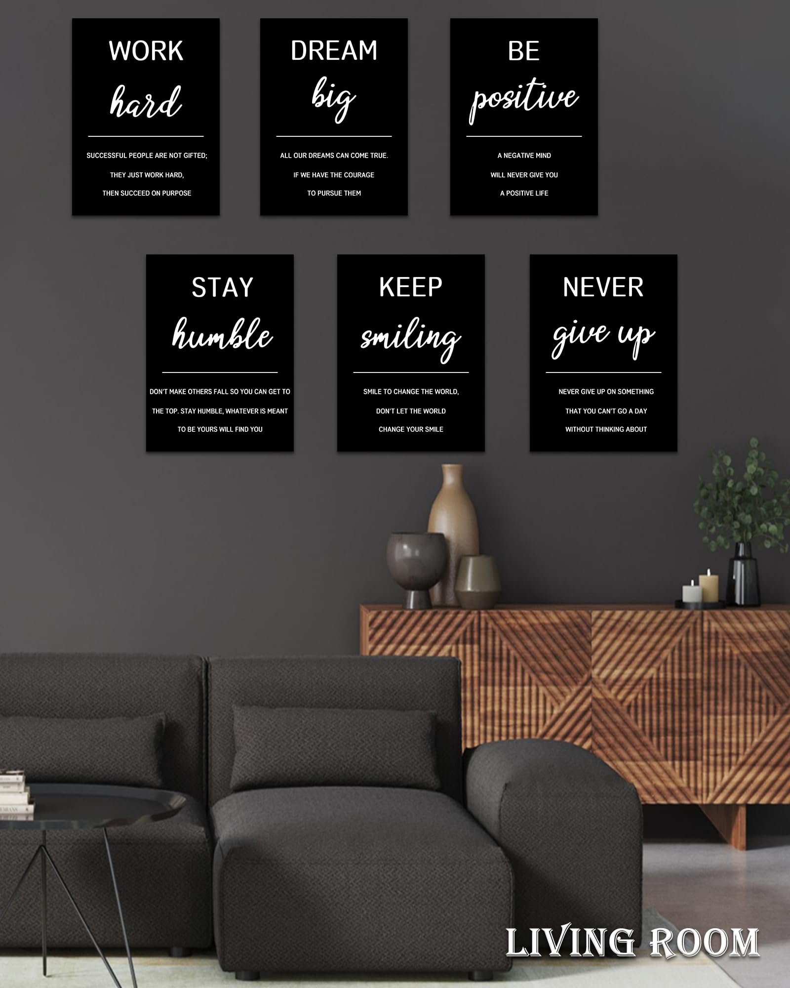 Drsoum Inspirational Office Wall Art - Motivational Quotes for Living Room - Encouraging Canvas Posters for Bedroom - Sayings for Wall Decor - 8” x10” x6 PCS (FRAMED)
