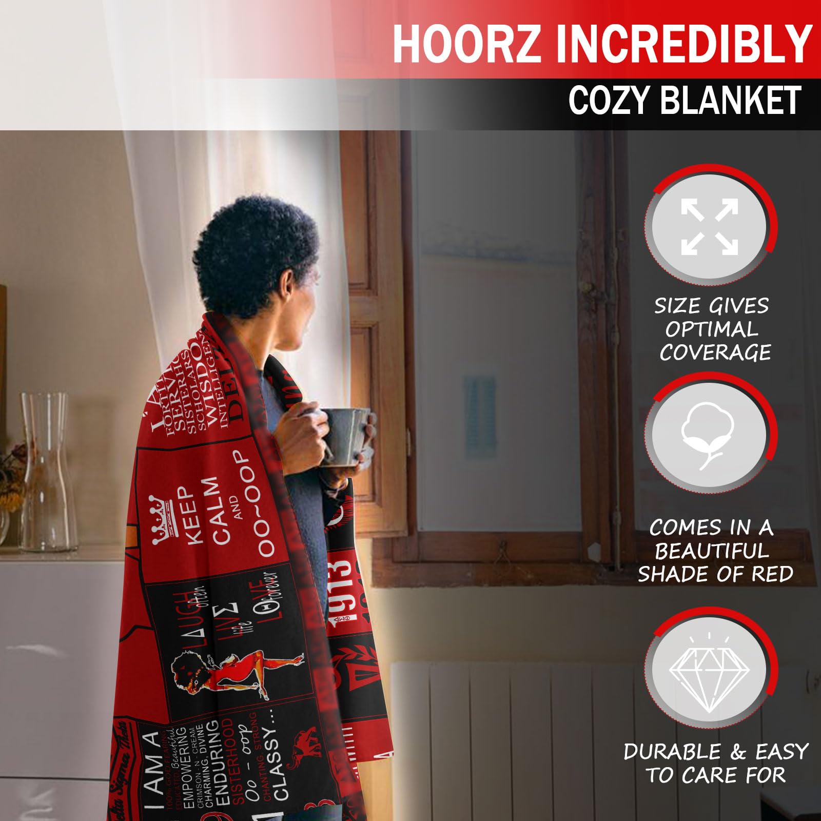 Sorority Gifts Throw Blanket – 320 GSM Fleece Greek Inspired Red Black Design for Women & Alumni (Red, 50×60")