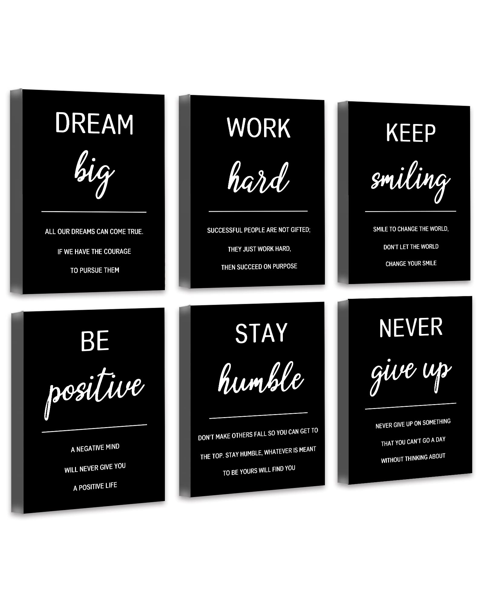 Drsoum Inspirational Office Wall Art - Motivational Quotes for Living Room - Encouraging Canvas Posters for Bedroom - Sayings for Wall Decor - 8” x10” x6 PCS (FRAMED)