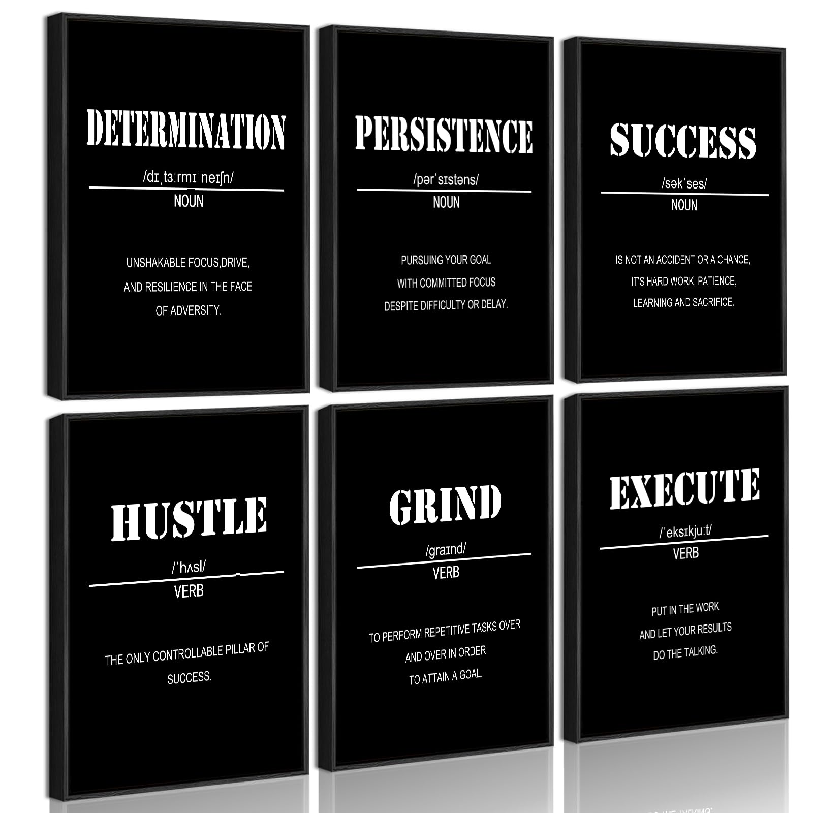 Drsoum Inspirational Office Wall Art - Motivational Quotes for Living Room - Encouraging Canvas Posters for Bedroom - Sayings for Wall Decor - 8” x10” x6 PCS (FRAMED)