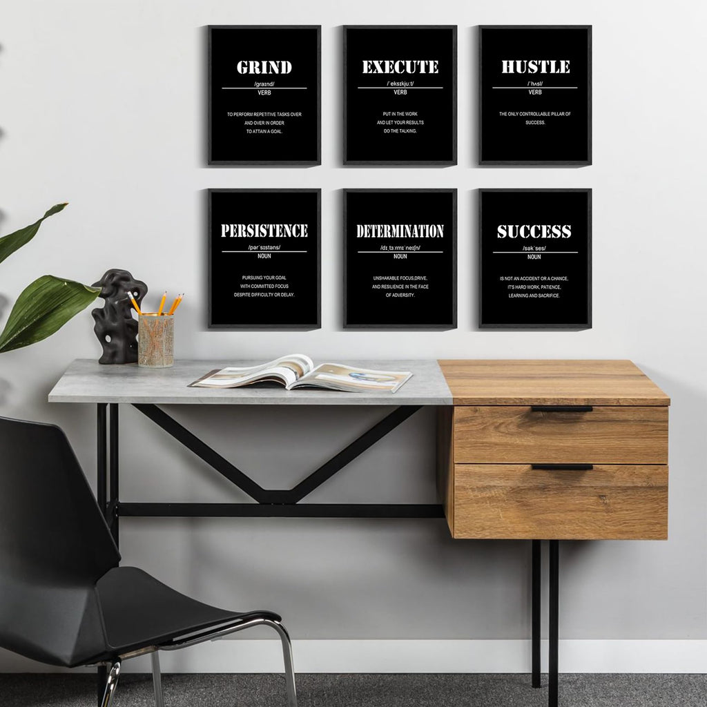 Drsoum Inspirational Office Wall Art - Motivational Quotes for Living Room - Encouraging Canvas Posters for Bedroom - Sayings for Wall Decor - 8” x10” x6 PCS (FRAMED)