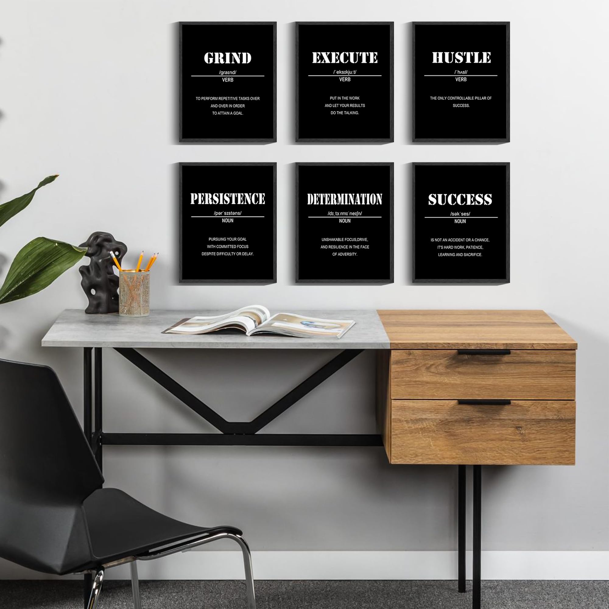 Drsoum Inspirational Office Wall Art - Motivational Quotes for Living Room - Encouraging Canvas Posters for Bedroom - Sayings for Wall Decor - 8” x10” x6 PCS (FRAMED)