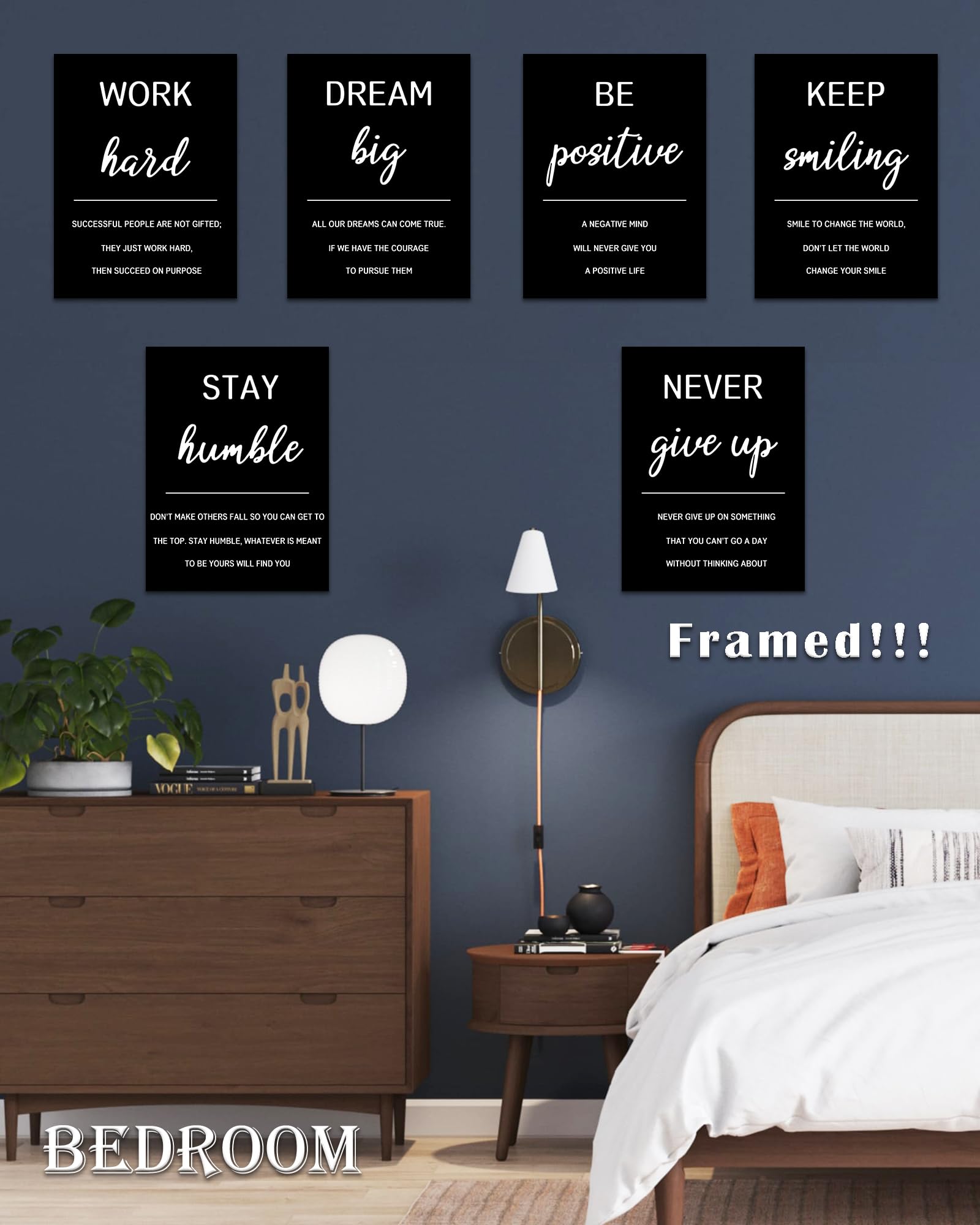 Drsoum Inspirational Office Wall Art - Motivational Quotes for Living Room - Encouraging Canvas Posters for Bedroom - Sayings for Wall Decor - 8” x10” x6 PCS (FRAMED)