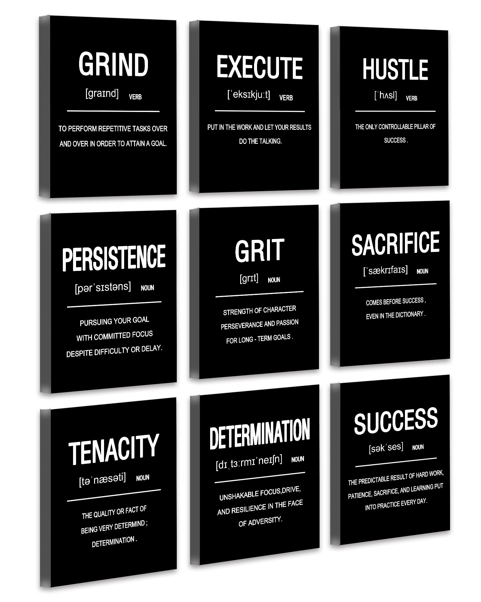 Drsoum Inspirational Office Wall Art - Motivational Quotes for Living Room - Encouraging Canvas Posters for Bedroom - Sayings for Wall Decor - 8” x10” x6 PCS (FRAMED)