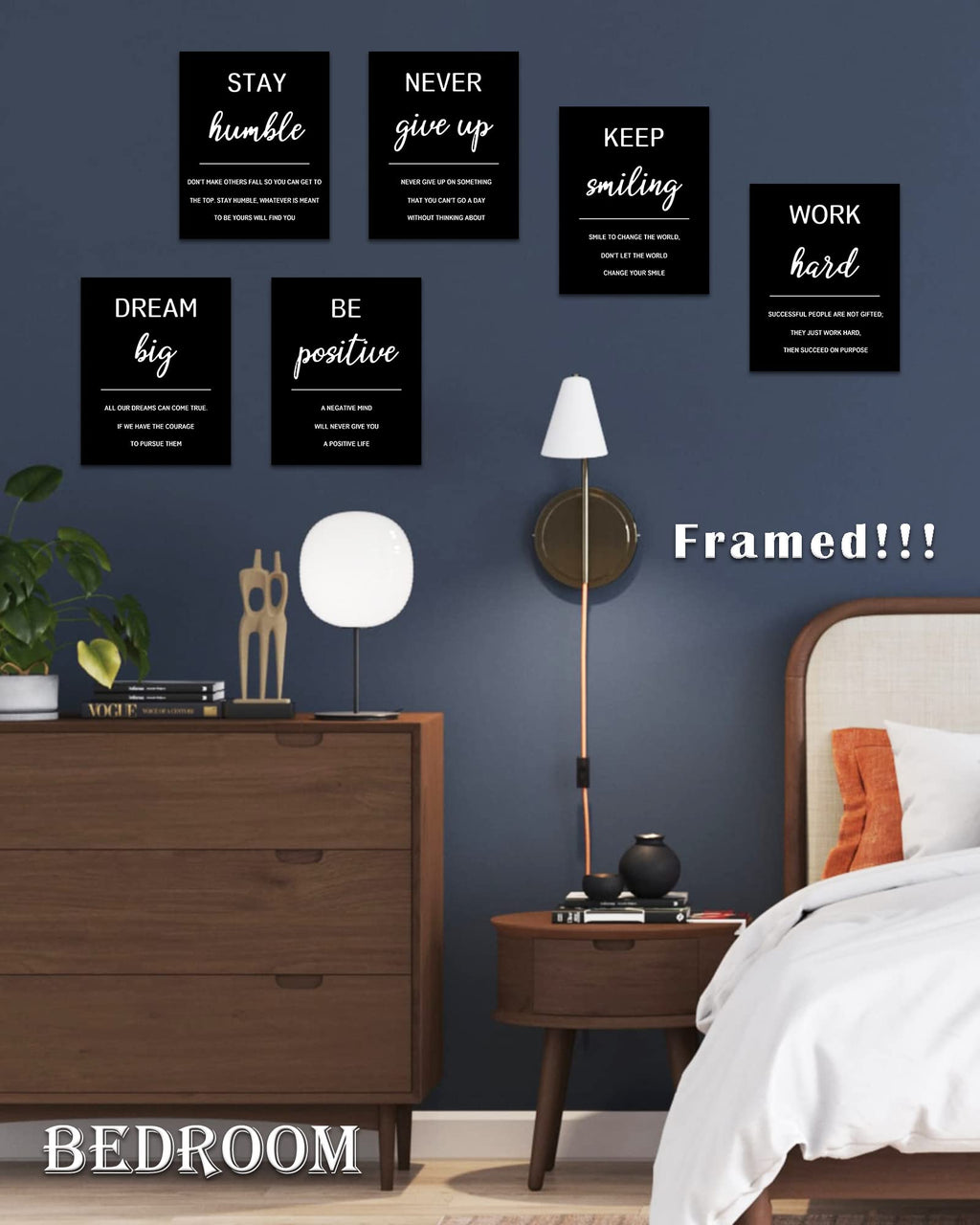 Drsoum Inspirational Office Wall Art - Motivational Quotes for Living Room - Encouraging Canvas Posters for Bedroom - Sayings for Wall Decor - 8” x10” x6 PCS (FRAMED)