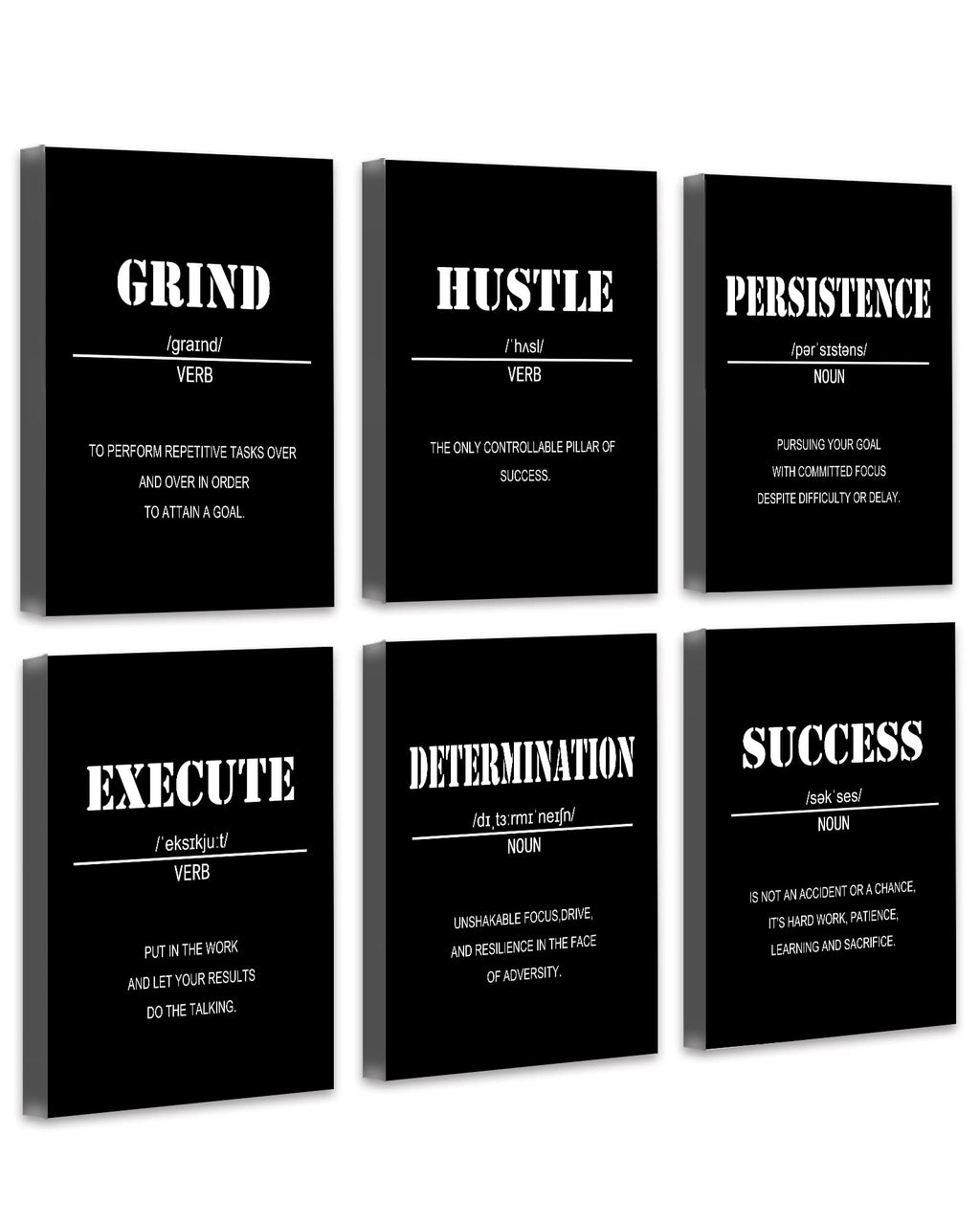 Drsoum Inspirational Office Wall Art - Motivational Quotes for Living Room - Encouraging Canvas Posters for Bedroom - Sayings for Wall Decor - 8” x10” x6 PCS (FRAMED)