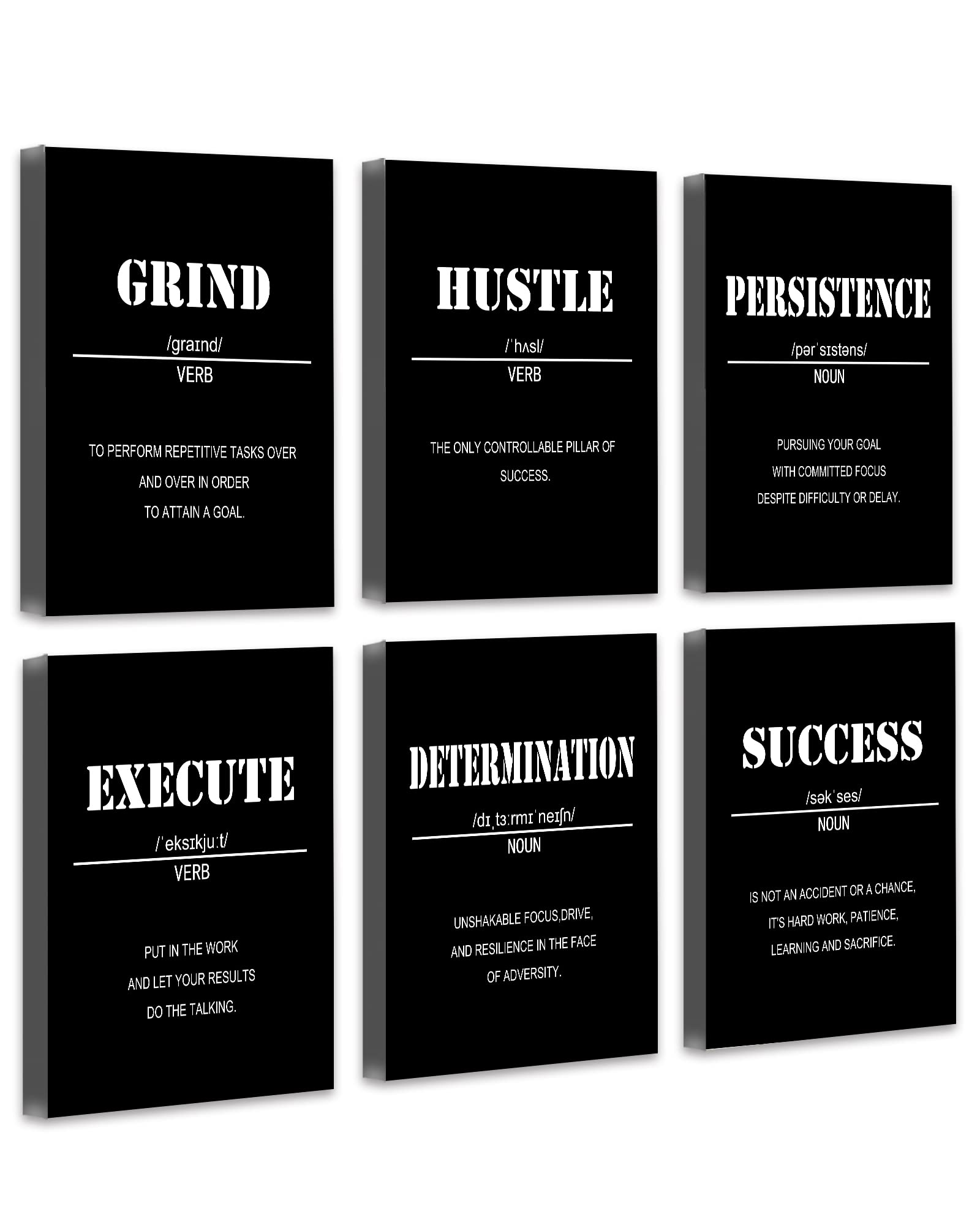 Drsoum Inspirational Office Wall Art - Motivational Quotes for Living Room - Encouraging Canvas Posters for Bedroom - Sayings for Wall Decor - 8” x10” x6 PCS (FRAMED)