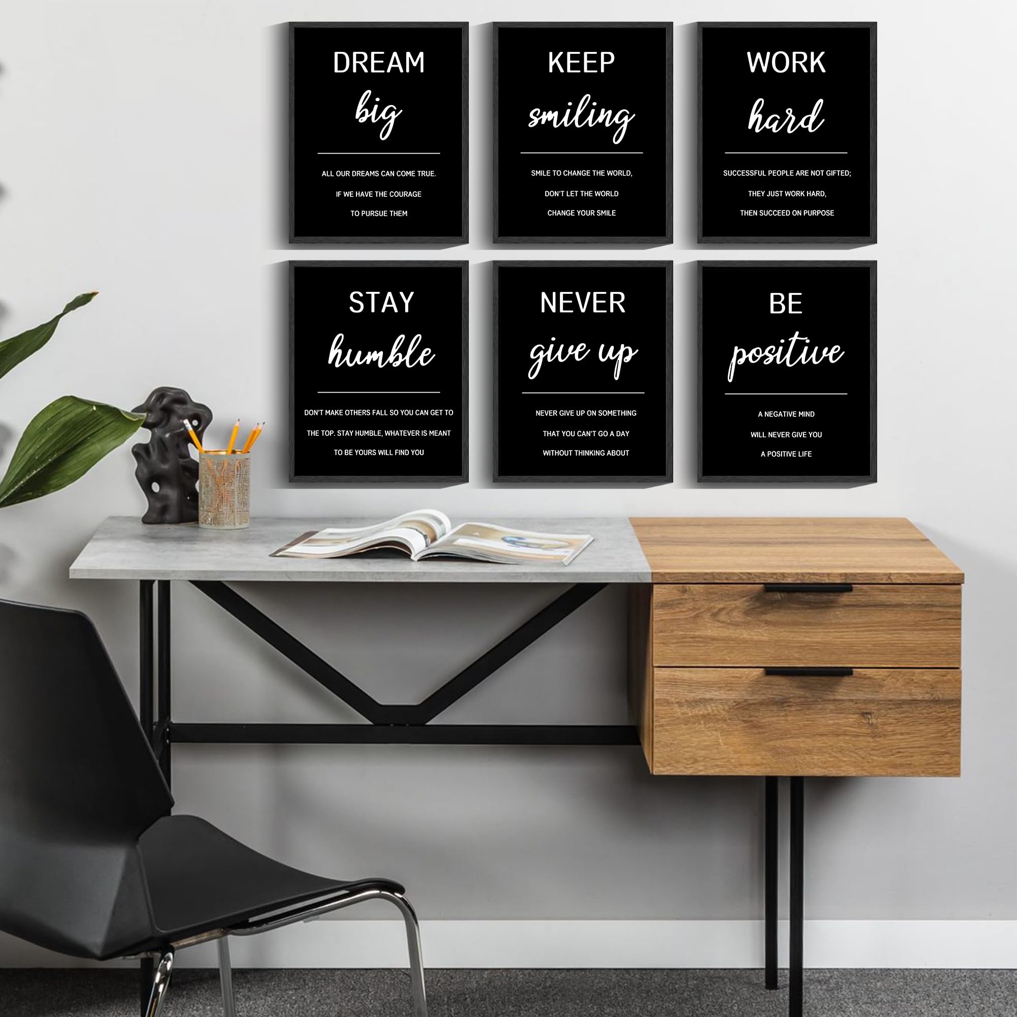 Drsoum Inspirational Office Wall Art - Motivational Quotes for Living Room - Encouraging Canvas Posters for Bedroom - Sayings for Wall Decor - 8” x10” x6 PCS (FRAMED)