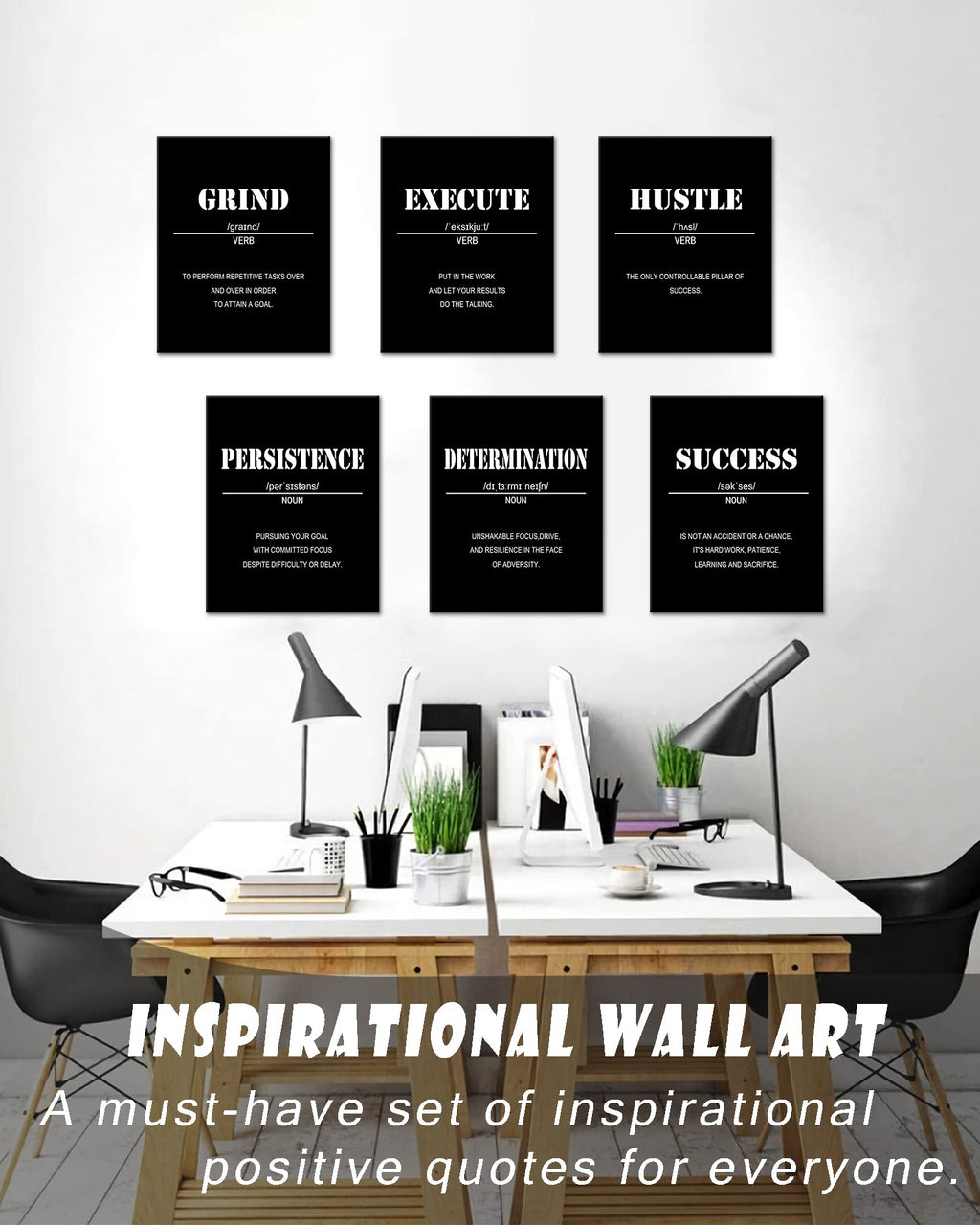 Drsoum Inspirational Office Wall Art - Motivational Quotes for Living Room - Encouraging Canvas Posters for Bedroom - Sayings for Wall Decor - 8” x10” x6 PCS (FRAMED)