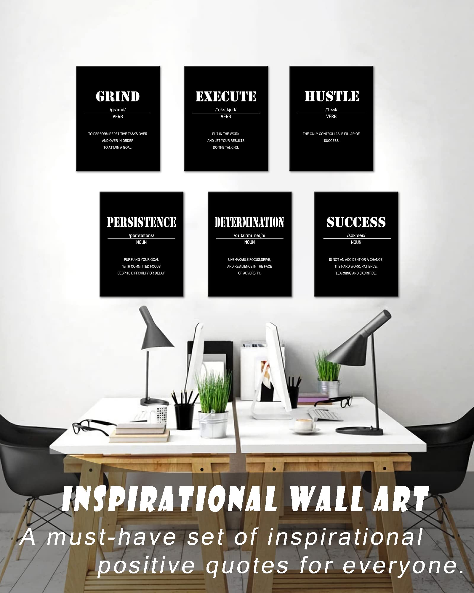 Drsoum Inspirational Office Wall Art - Motivational Quotes for Living Room - Encouraging Canvas Posters for Bedroom - Sayings for Wall Decor - 8” x10” x6 PCS (FRAMED)