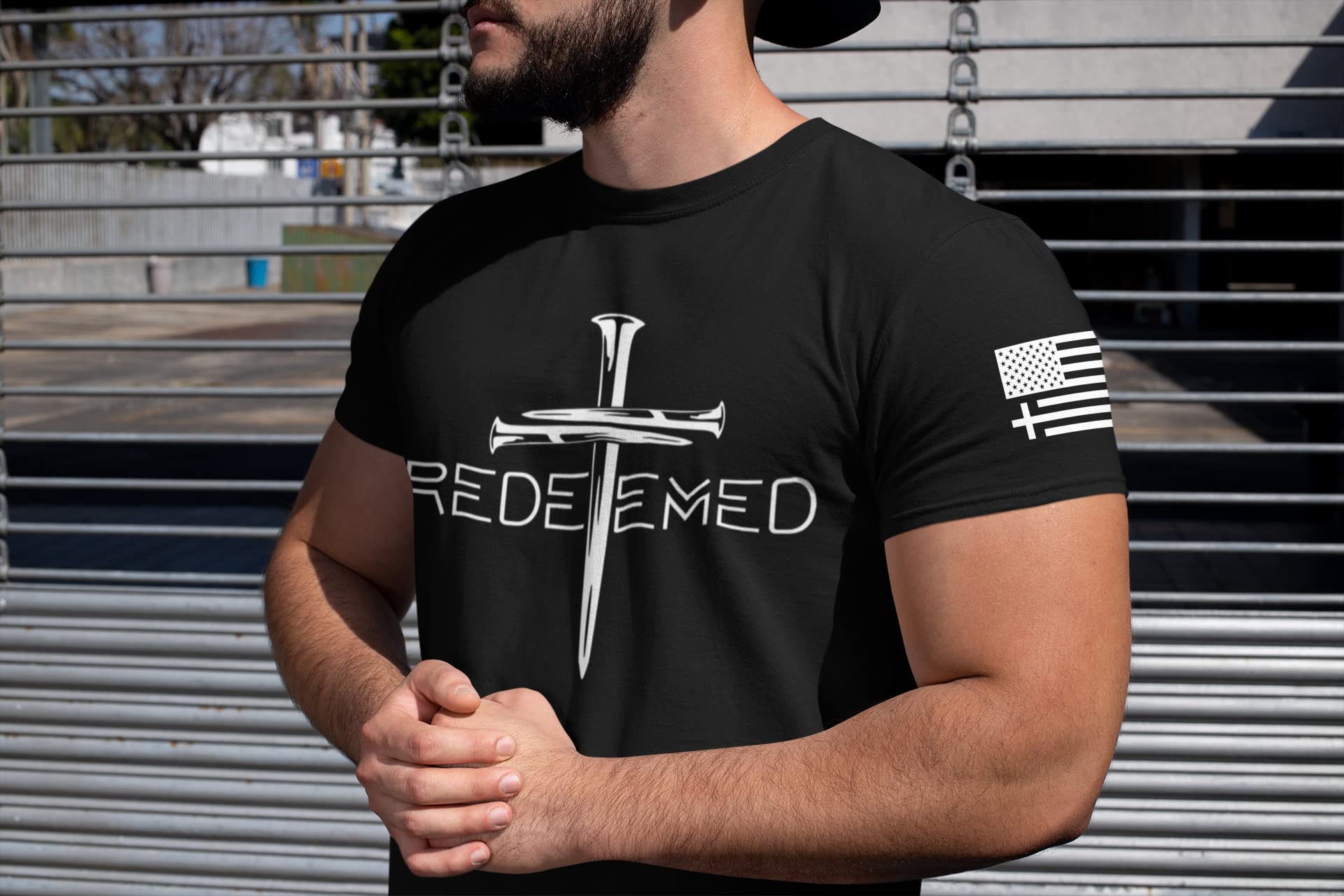 Mens Christian Shirt Prayer The Strongest Wireless Connection Flag Sleeve Short Sleeve T-Shirt Graphic Tee