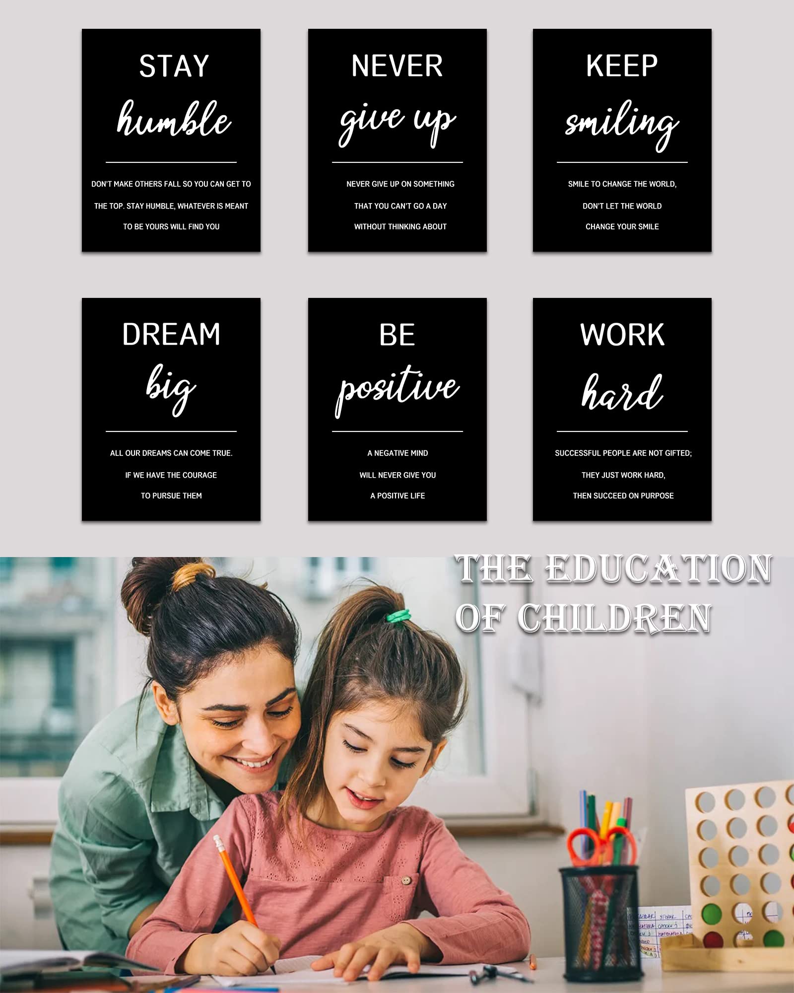 Drsoum Inspirational Office Wall Art - Motivational Quotes for Living Room - Encouraging Canvas Posters for Bedroom - Sayings for Wall Decor - 8” x10” x6 PCS (FRAMED)