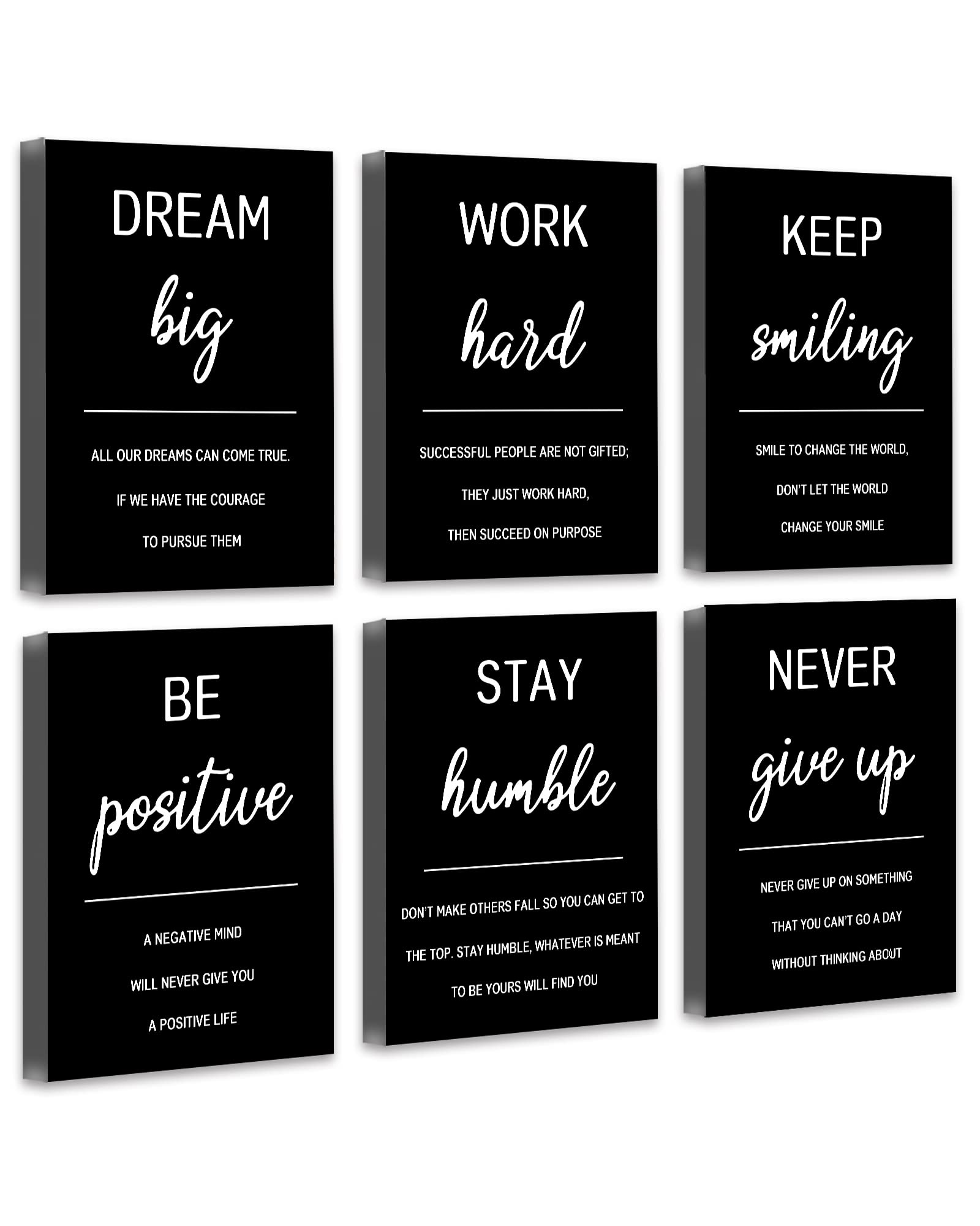 Drsoum Inspirational Office Wall Art - Motivational Quotes for Living Room - Encouraging Canvas Posters for Bedroom - Sayings for Wall Decor - 8” x10” x6 PCS (FRAMED)
