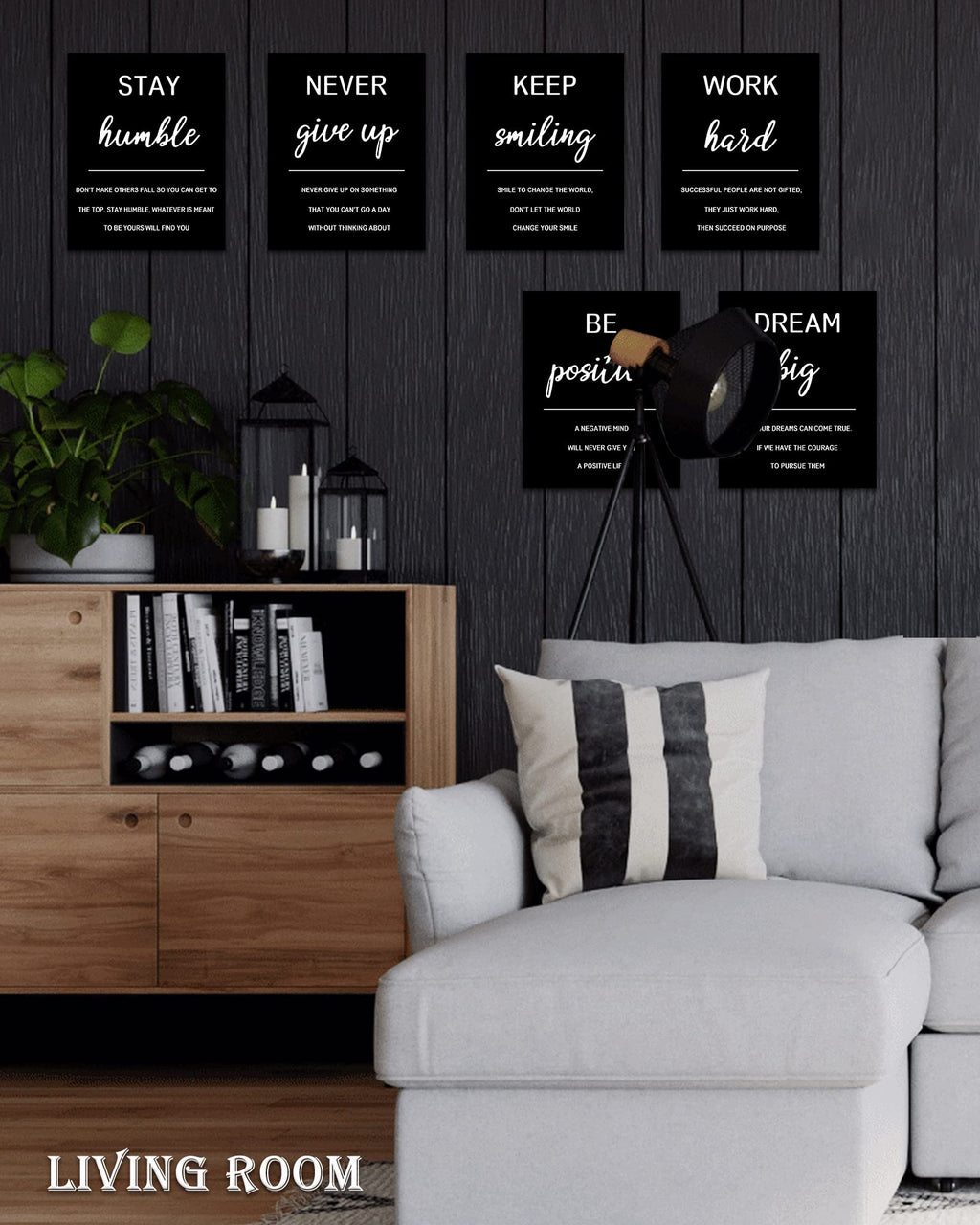 Drsoum Inspirational Office Wall Art - Motivational Quotes for Living Room - Encouraging Canvas Posters for Bedroom - Sayings for Wall Decor - 8” x10” x6 PCS (FRAMED)