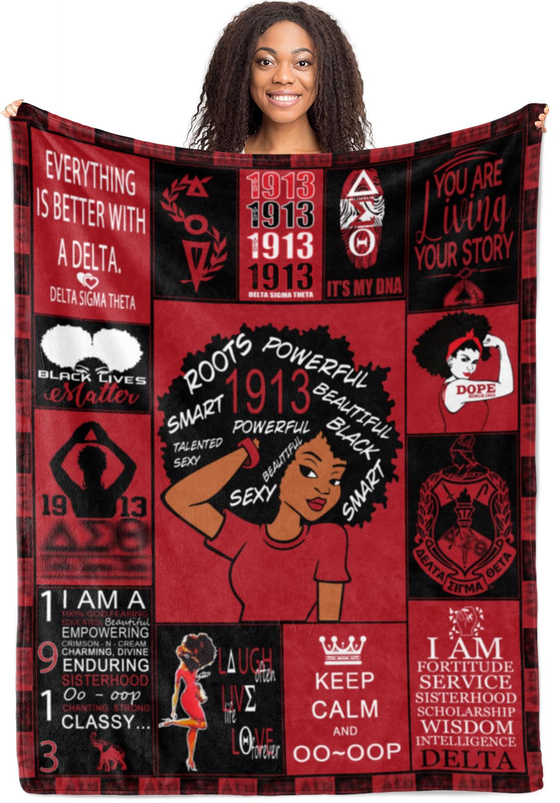 Sorority Gifts Throw Blanket – 320 GSM Fleece Greek Inspired Red Black Design for Women & Alumni (Red, 50×60")