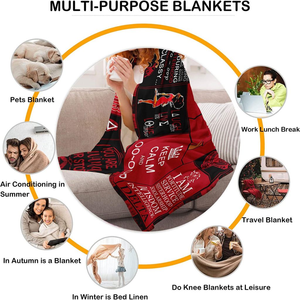 Sorority Gifts Throw Blanket – 320 GSM Fleece Greek Inspired Red Black Design for Women & Alumni (Red, 50×60")